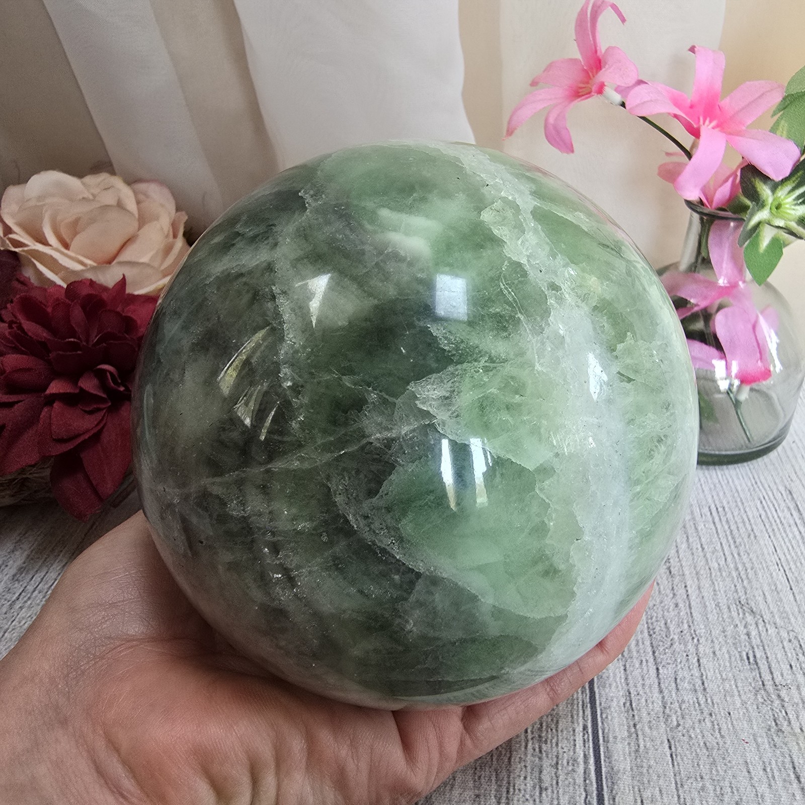 114mm Unique Rainbow Fluorite Green Crystal Sphere Orb (79)