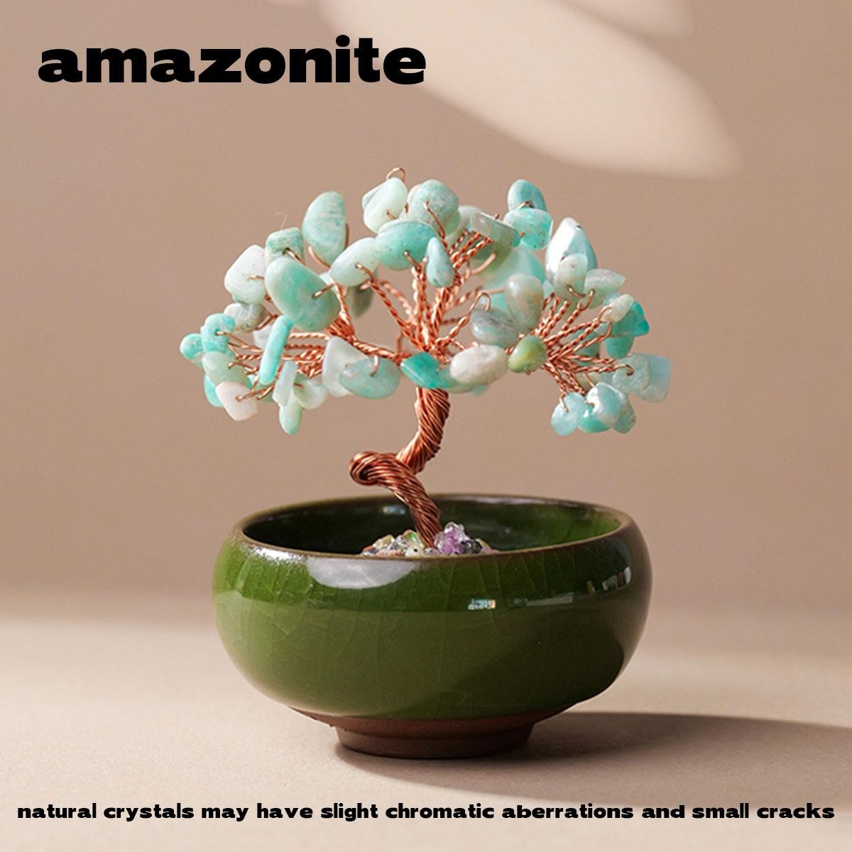 Natural Crystal Money Tree Copper Wire Feng Shui Home Decor Energy Stone