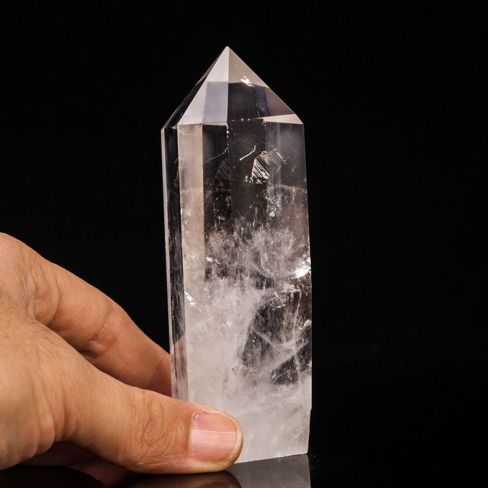 317g110mm Natural Rainbow Clear Quartz Crystal Point/Tower Healing Chakra Decor