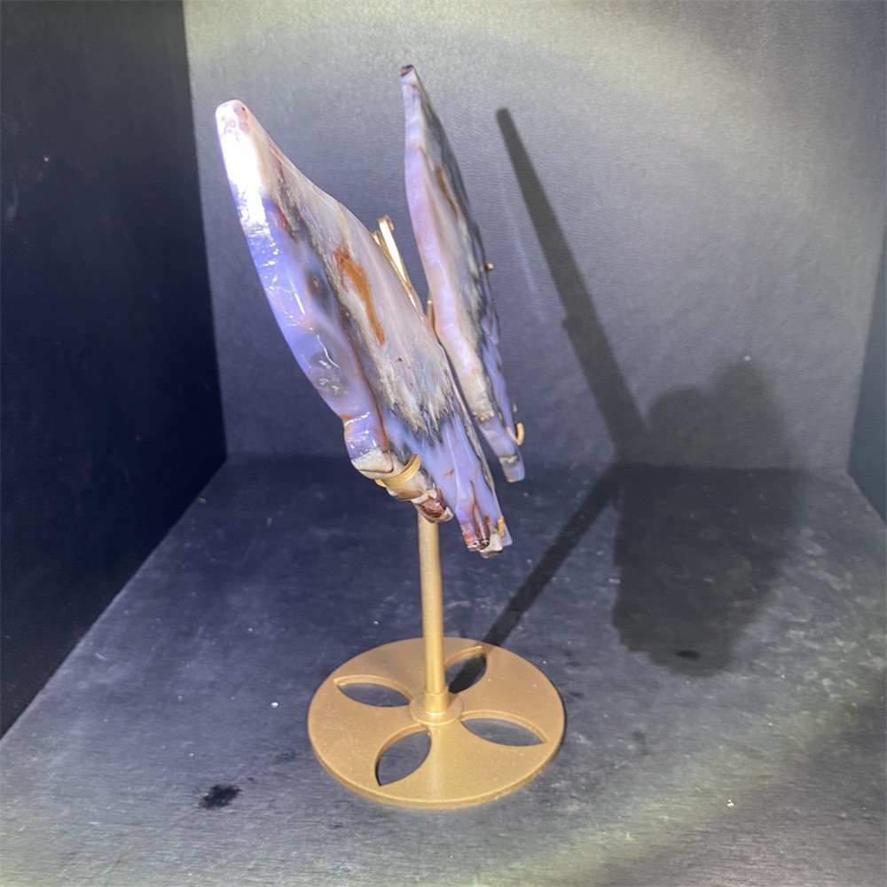 1.2LB 9″ A++Blue Flower Agate Butterfly Statue Crystal Reiki Heal Carving Decor