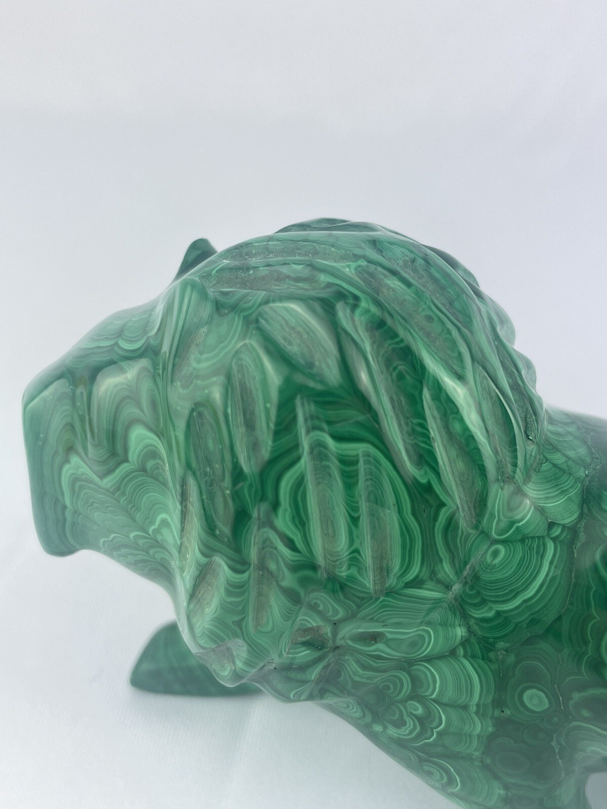 Malachite LION Stone Sculpture -Gorgeous Color Fine Art -Unique Details