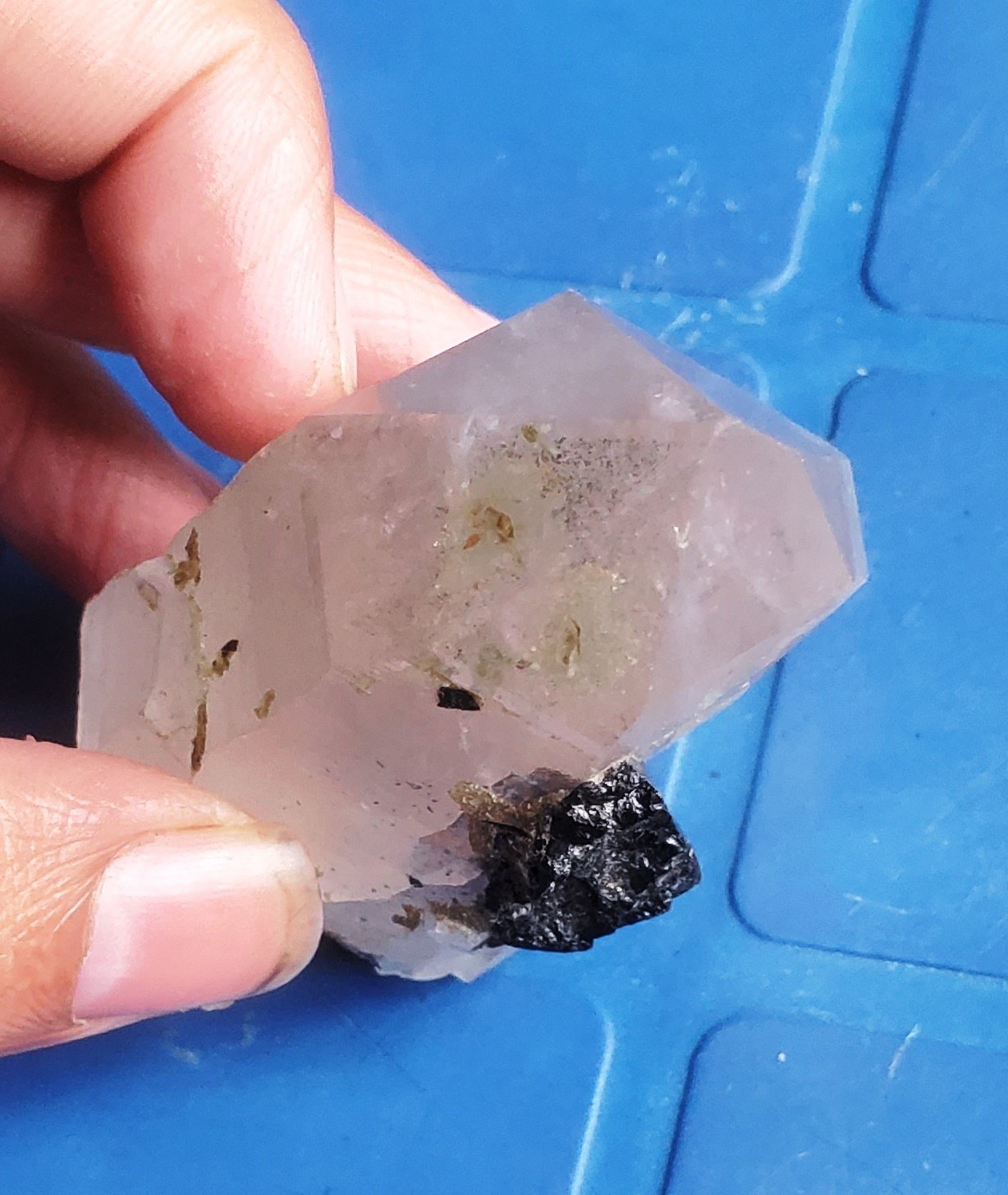 Unique Black Terminated diamond Shape Quartz Crystal with Tourmaline Specimen