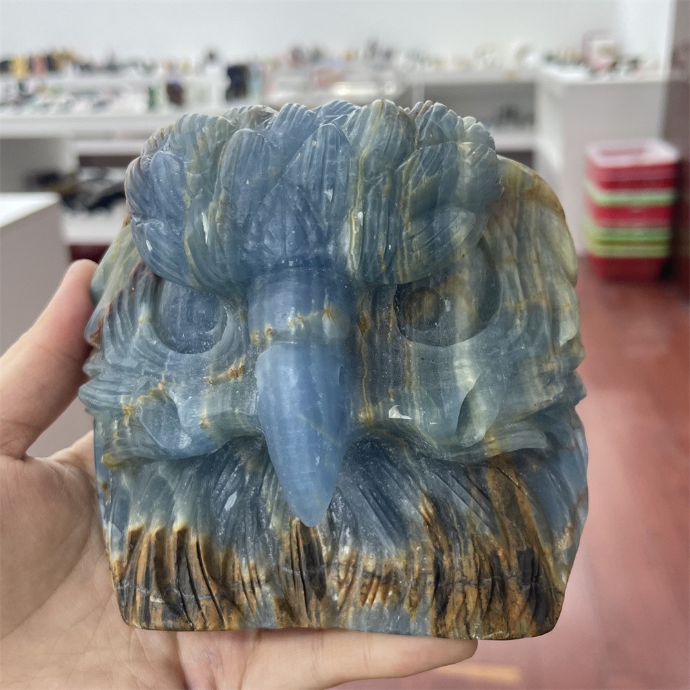 1.6LB 4.2″Natural A+Blue Onyx Eagle Statue Crystal Reiki Carving Heal Decor