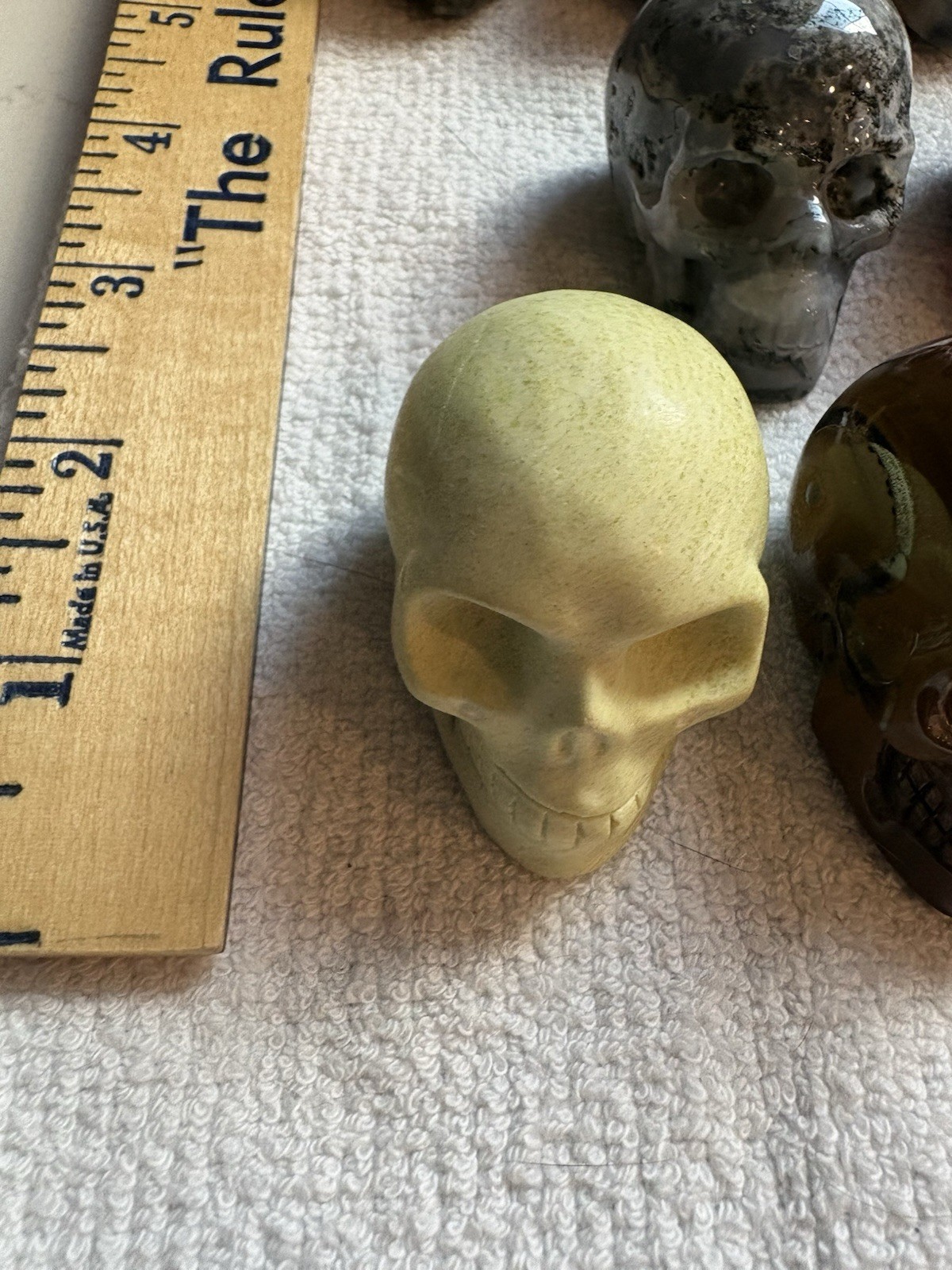 Lot If 8 Mini Skulls Human And Alien Green Moss Agate Pyrite Tiger Iron Eye