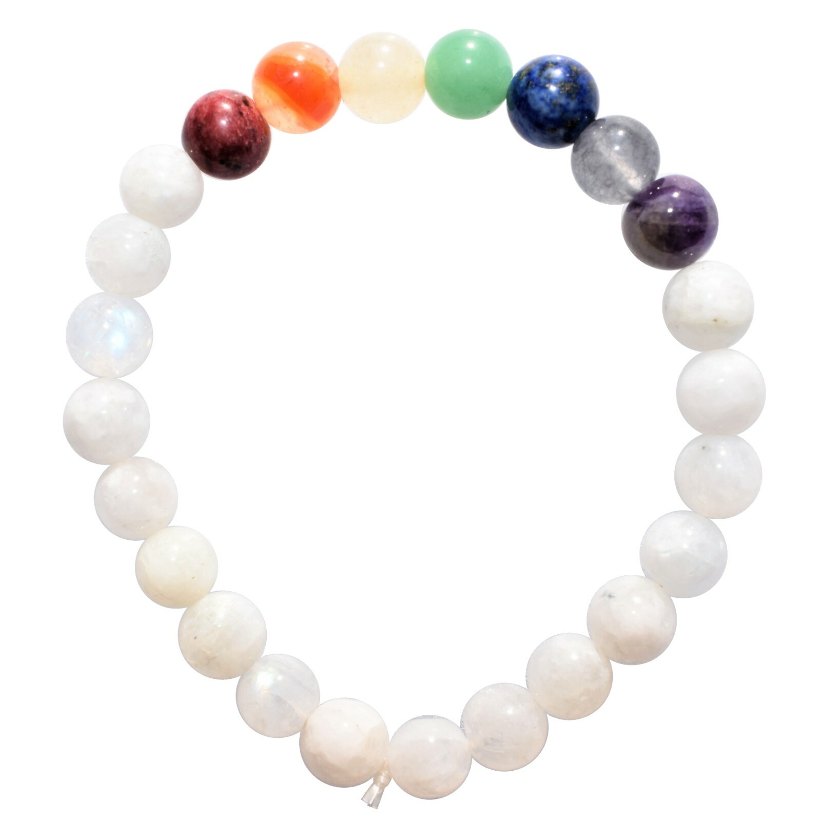 CHARGED Moonstone & 7 Chakra Crystals Stretchy Bracelet + Selenite Puffy Heart