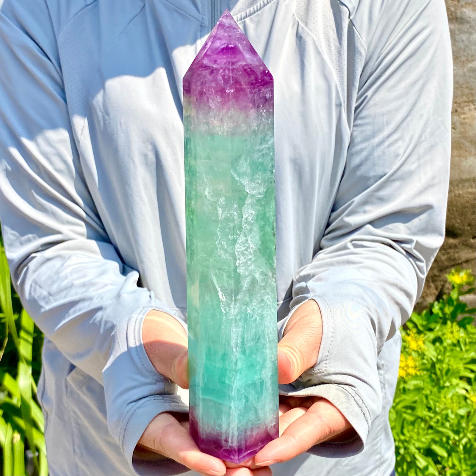 2.13LB Natural Fluorite Crystal Column Magic Wand Obelisk Point Earth Healing
