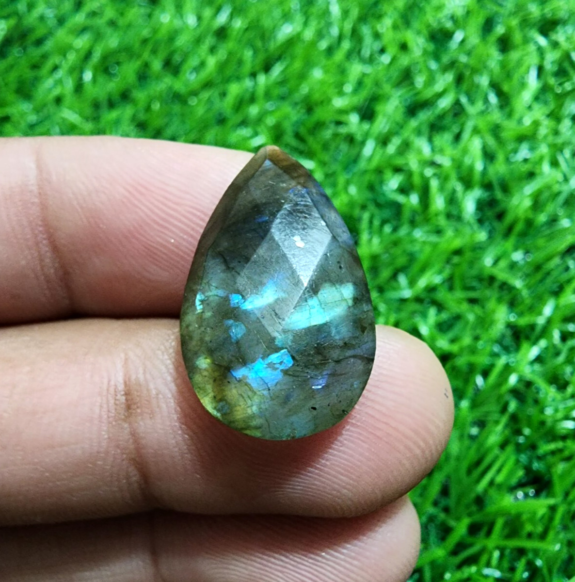 Lovely A+ Labradorite Checker Cut Faceted Pear Shape 18 Crt Gemstone For Jewelry