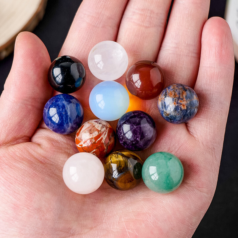 Wholesale 20pcs 14mm Mixed Natural Agate Stone Round Ball Shape No Hole Beads