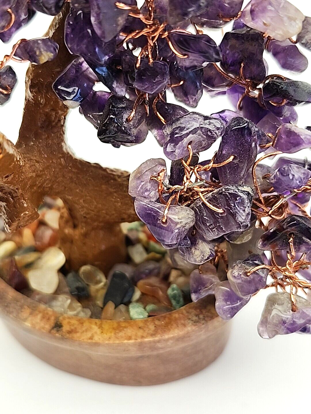 Natural Amethyst Crystal Tumbled Stone Tree of Life Healing Money Decor B14-2258