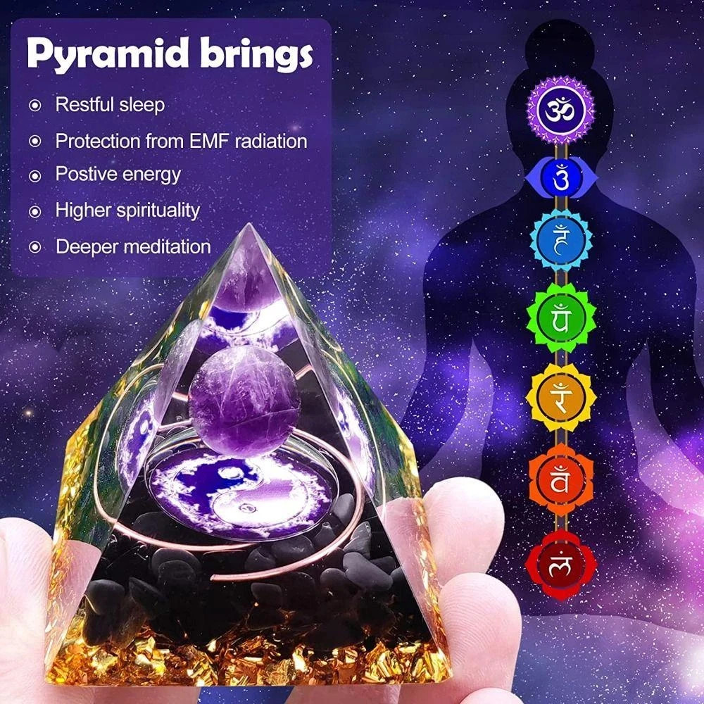 Orgonite Pyramid Amethyst Peridot Healing Crystal Energy Orgone EMF Protection