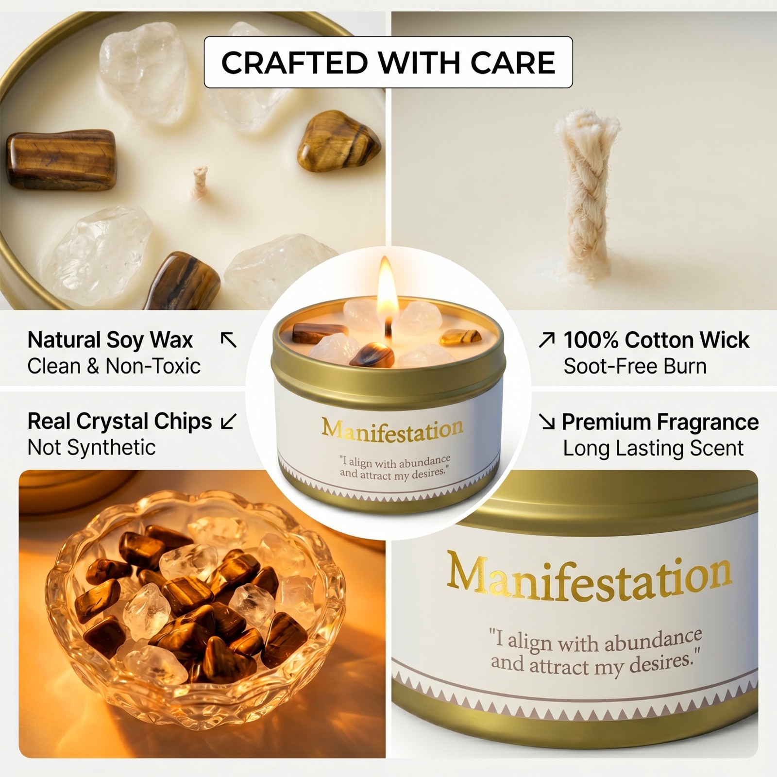 EVODUCK Manifestation Candle Crystal Healing Soy Wax Spiritual Intention Gift