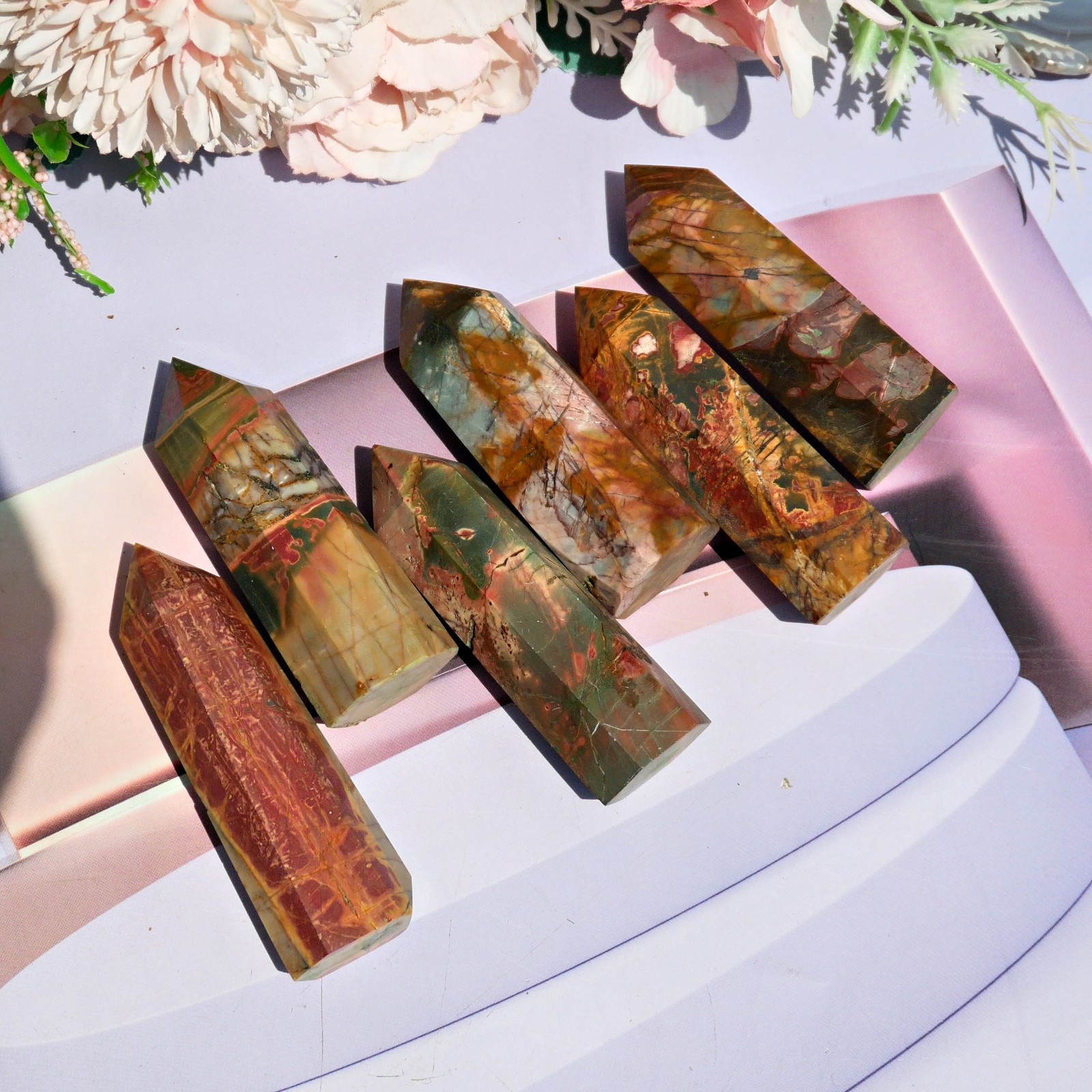 Red Creek Jasper Obelisk Crystal Point 7cm Abstract Art Stone Wand Desk Decor 1P