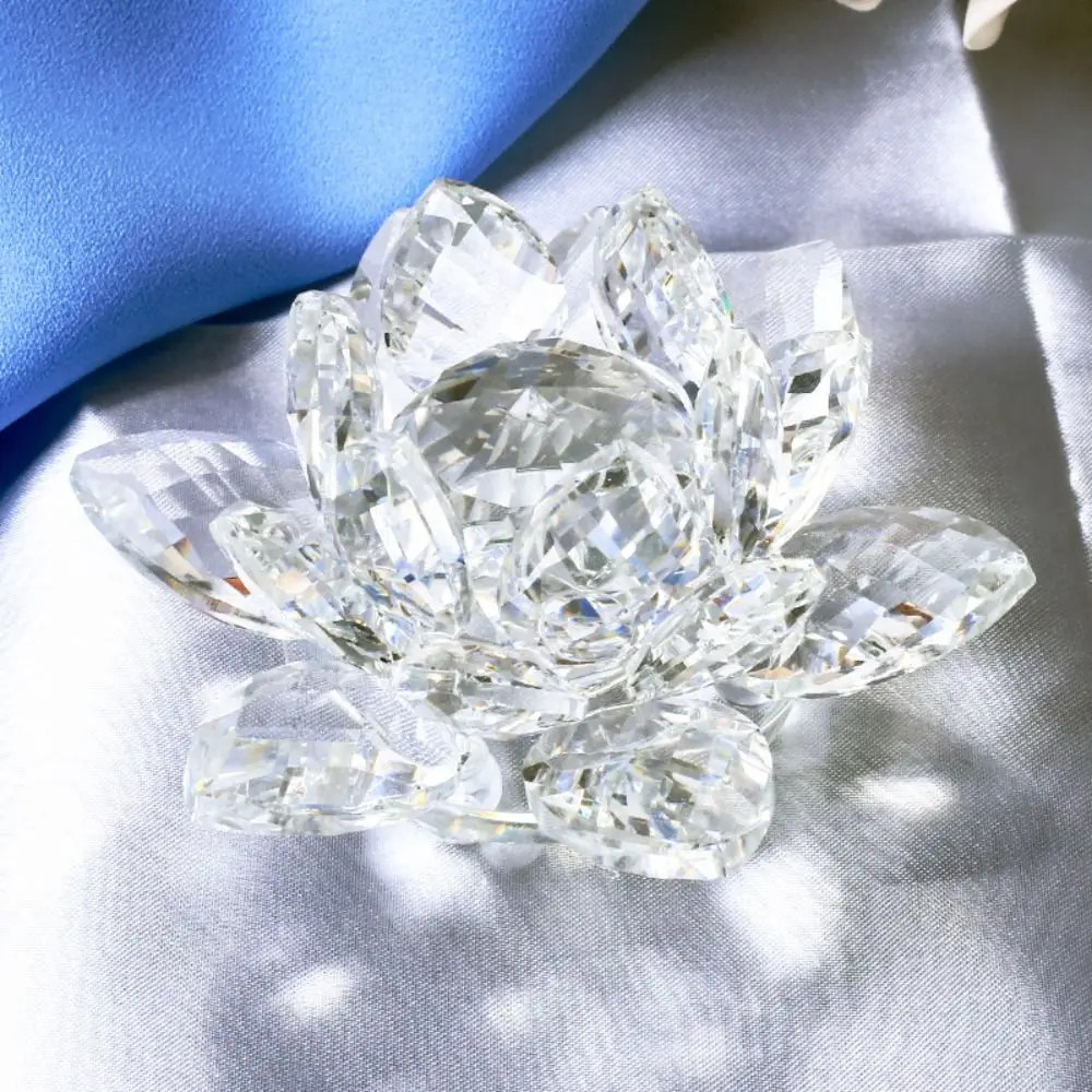 Feng Shui Quartz Crystal Lotus Flower Crafts Glass Paperweight Home Decor Party