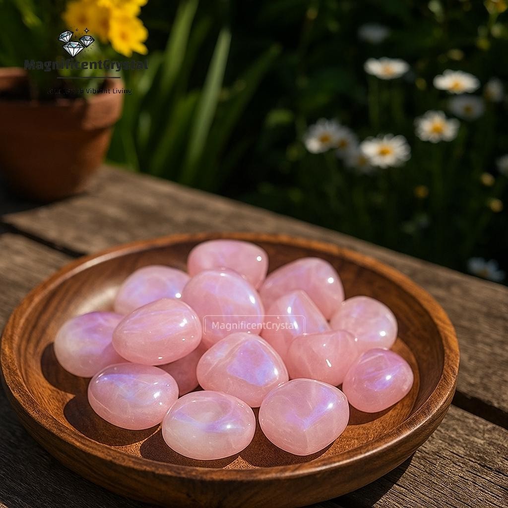 3PCS Angel Aura Rose Quartz Tumbled Stones Heart Chakra Pocket Worry Stones Gift