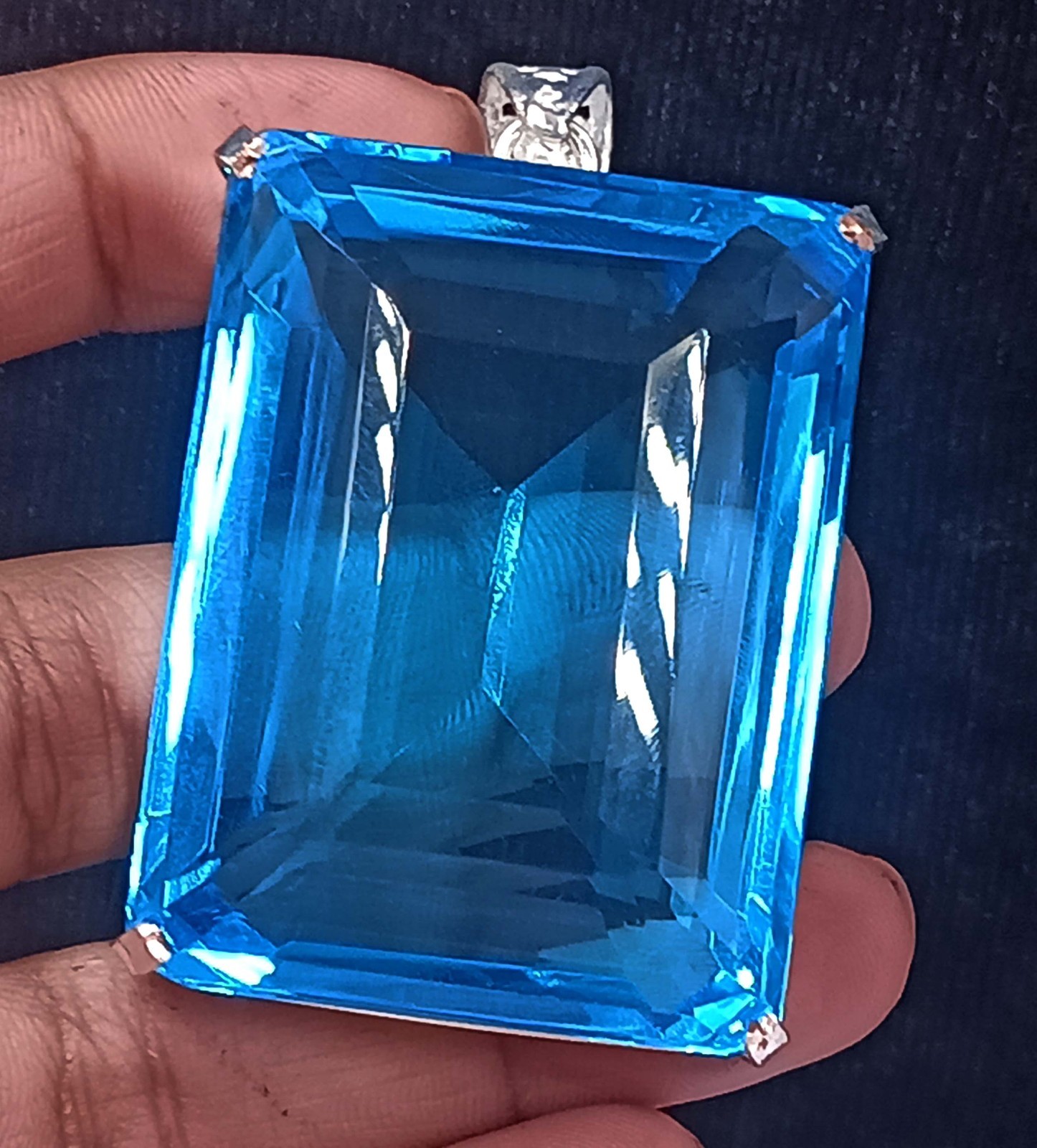 257 Ct Natural Blue Aquamarine IGL Emerald Cut Pendant 925 Sterling Silver 6FRW