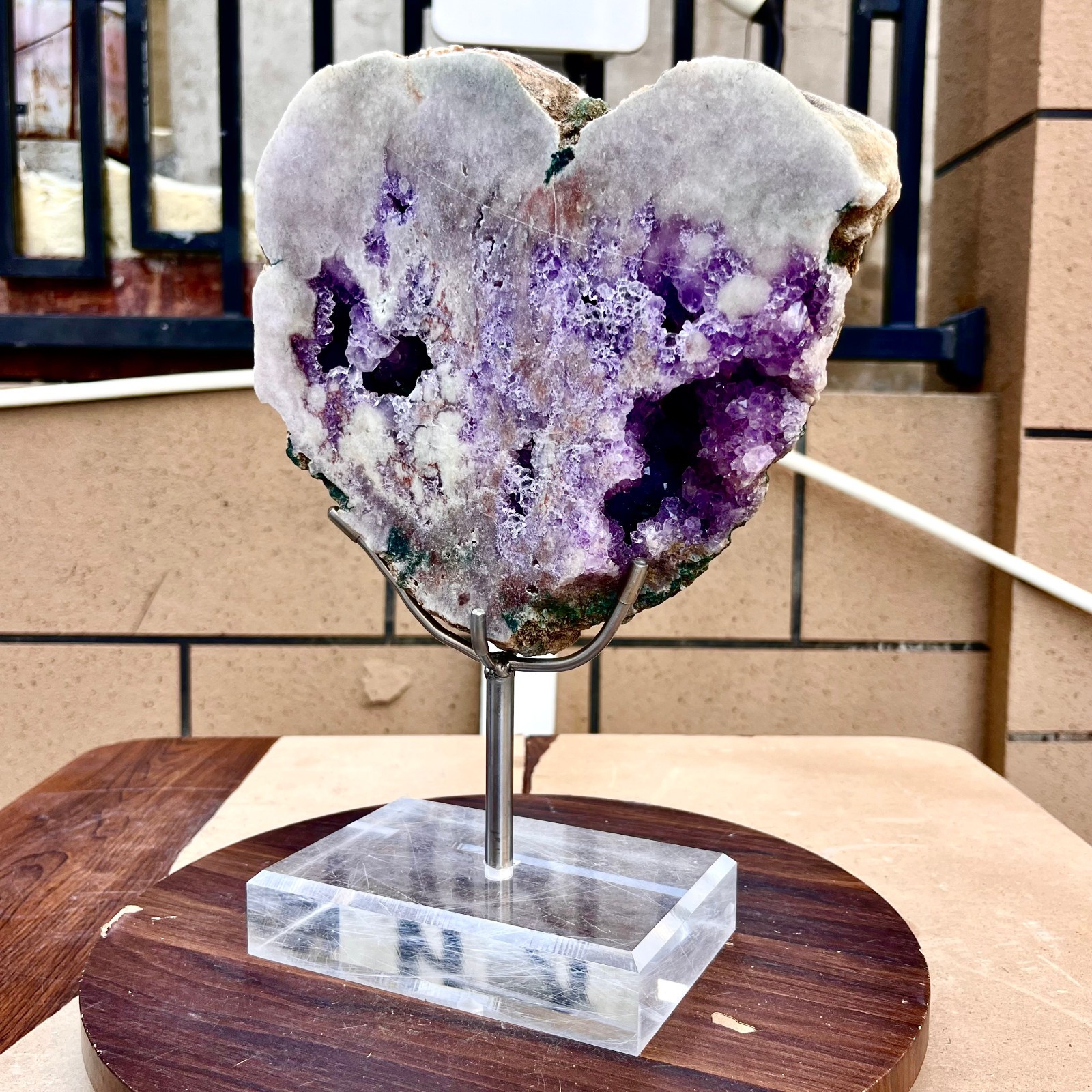 9.53LB Natural purple pink crystal raw ore hand carved heart-shaped healing