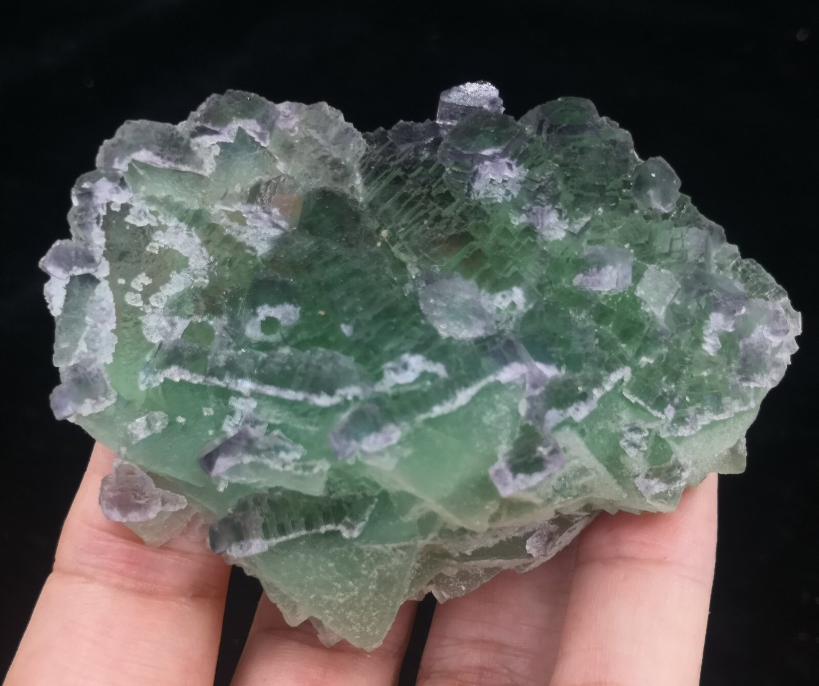 72mm 98g Stepped Cubic Fluorite on Octahedron Fluorite, with Stand
