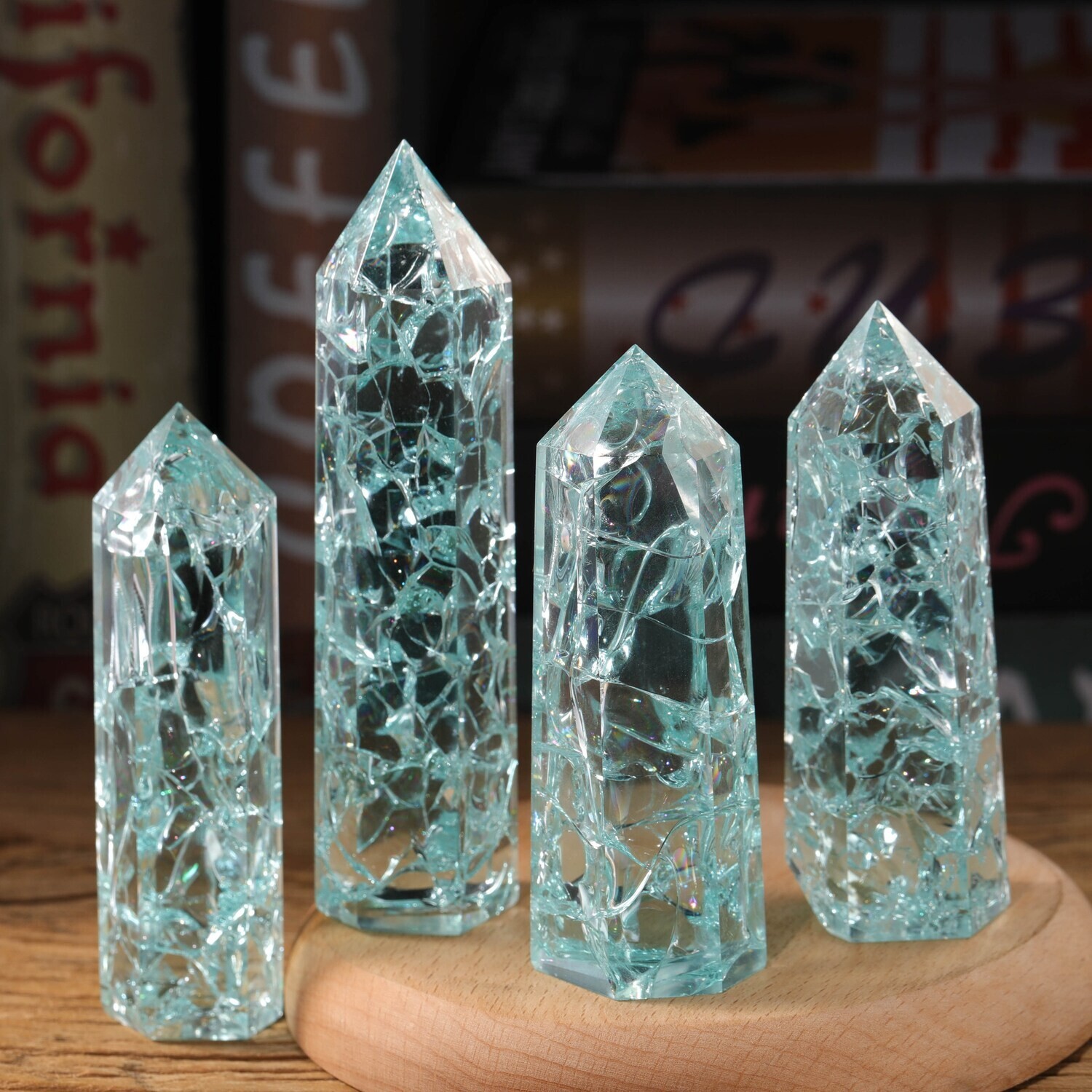 3 ~ 4 inch Blue Glass Crystal Wand Single Point Obelisk Tower Home Decoration
