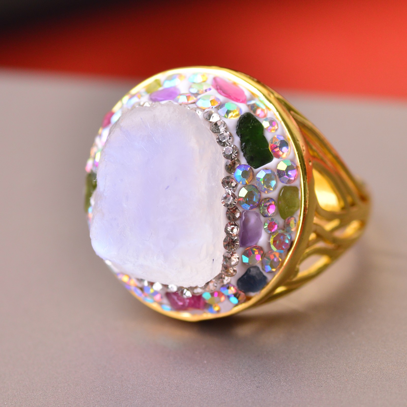 White Moonstone ring alloy inlaid with handmade gemstone jewelry Love Stone