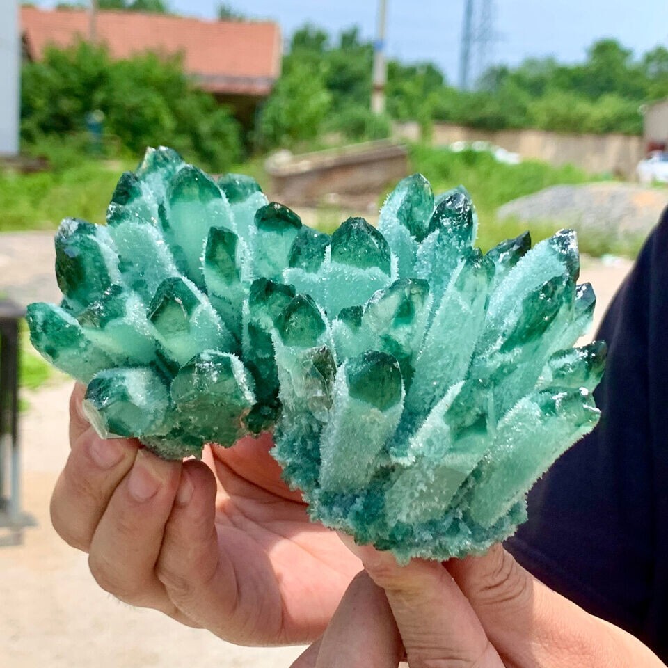 310g+ Natural Raw Green Ghost Phantom Geode Cluster Mineral Specimen Crystal