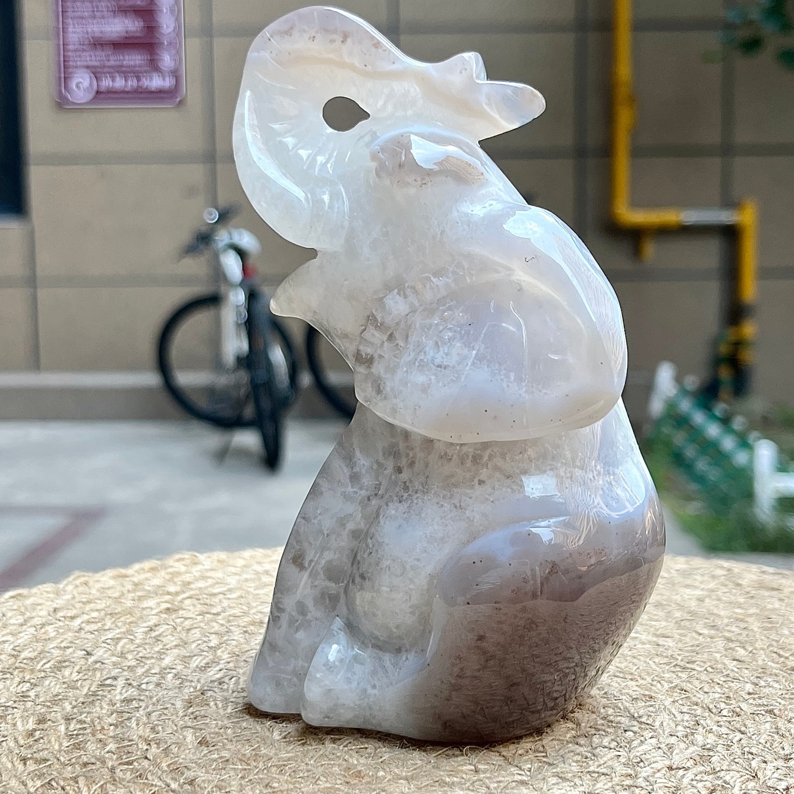 754 g Crystal Agate Elephant Carving Birthday Gift Animal Sculpture Decor