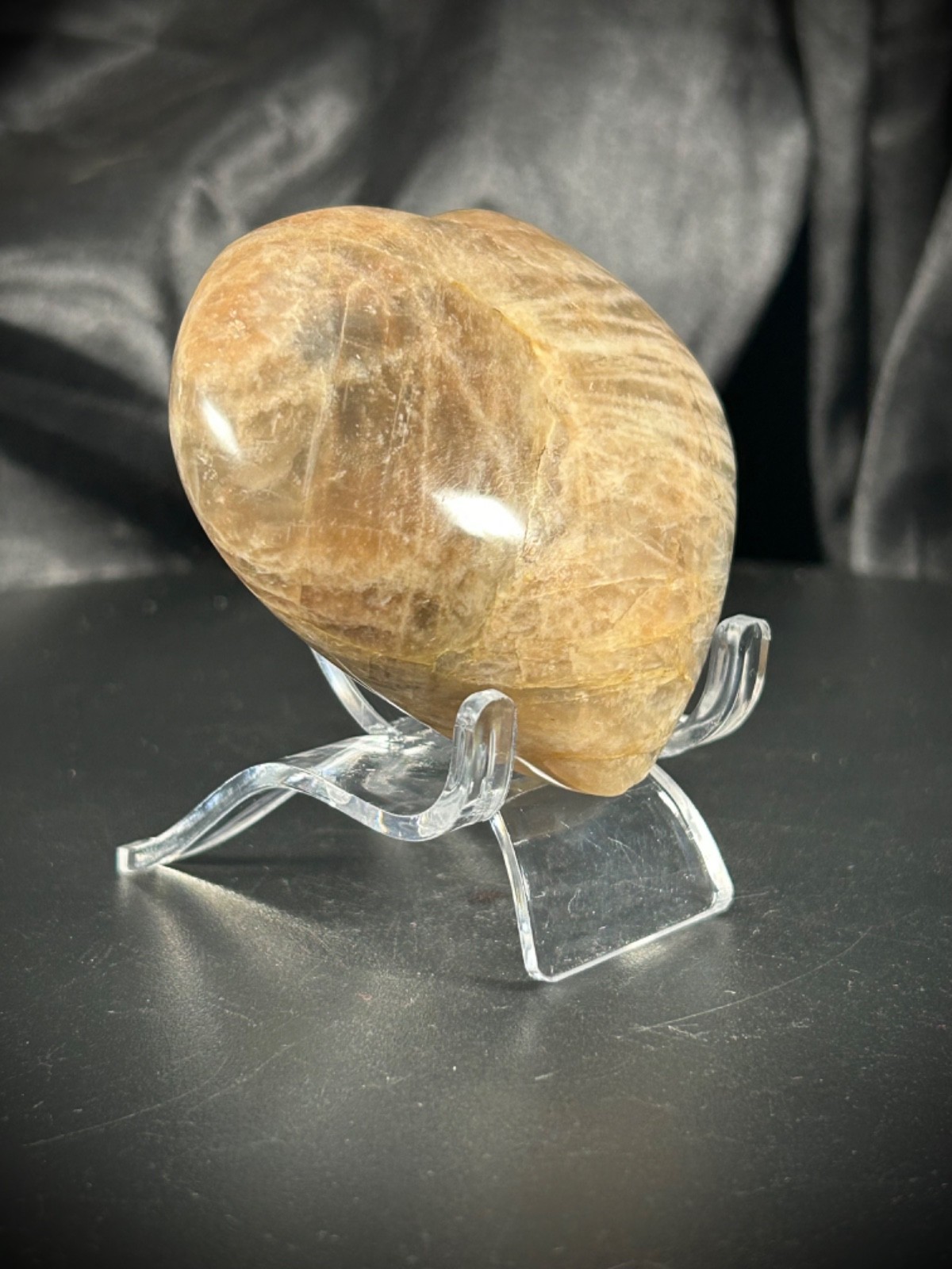 2.79″ Black Peach Moonstone With Acrylic Stand 6.3oz (178 grams)