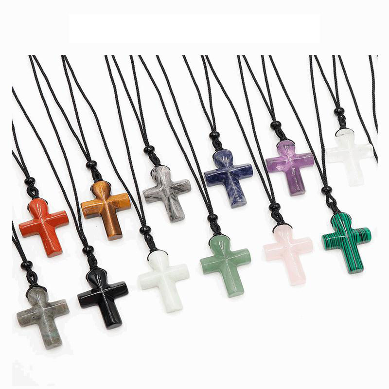 Natural Quartz Crystal Gemstone Crucifix Pendant Healing Reiki Necklace Amulet