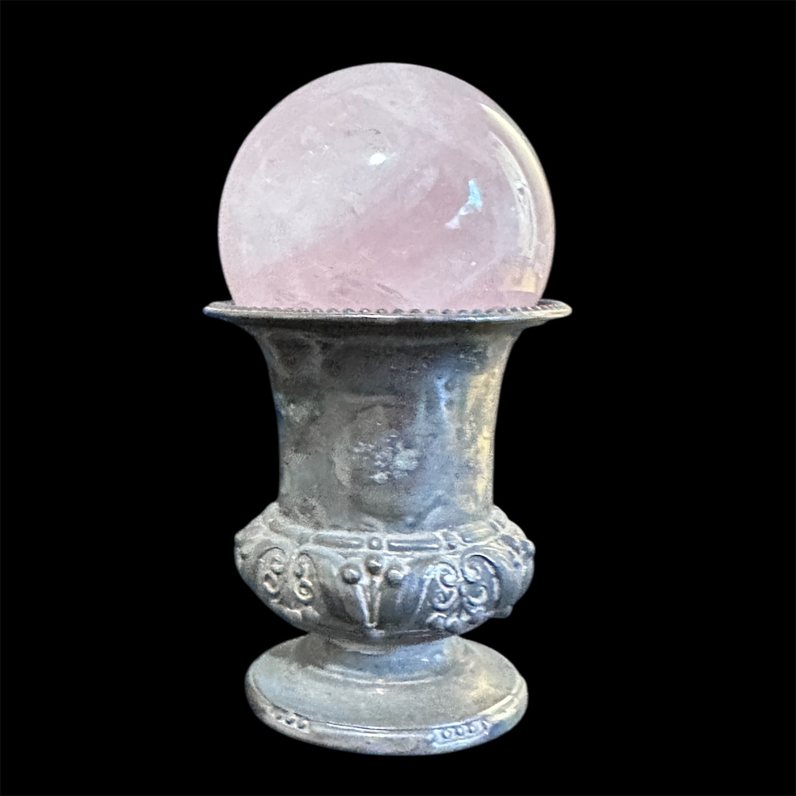 Rose Quartz Sphere with Vintage Brass Holder – 60mm Crystal Valentine’s Day