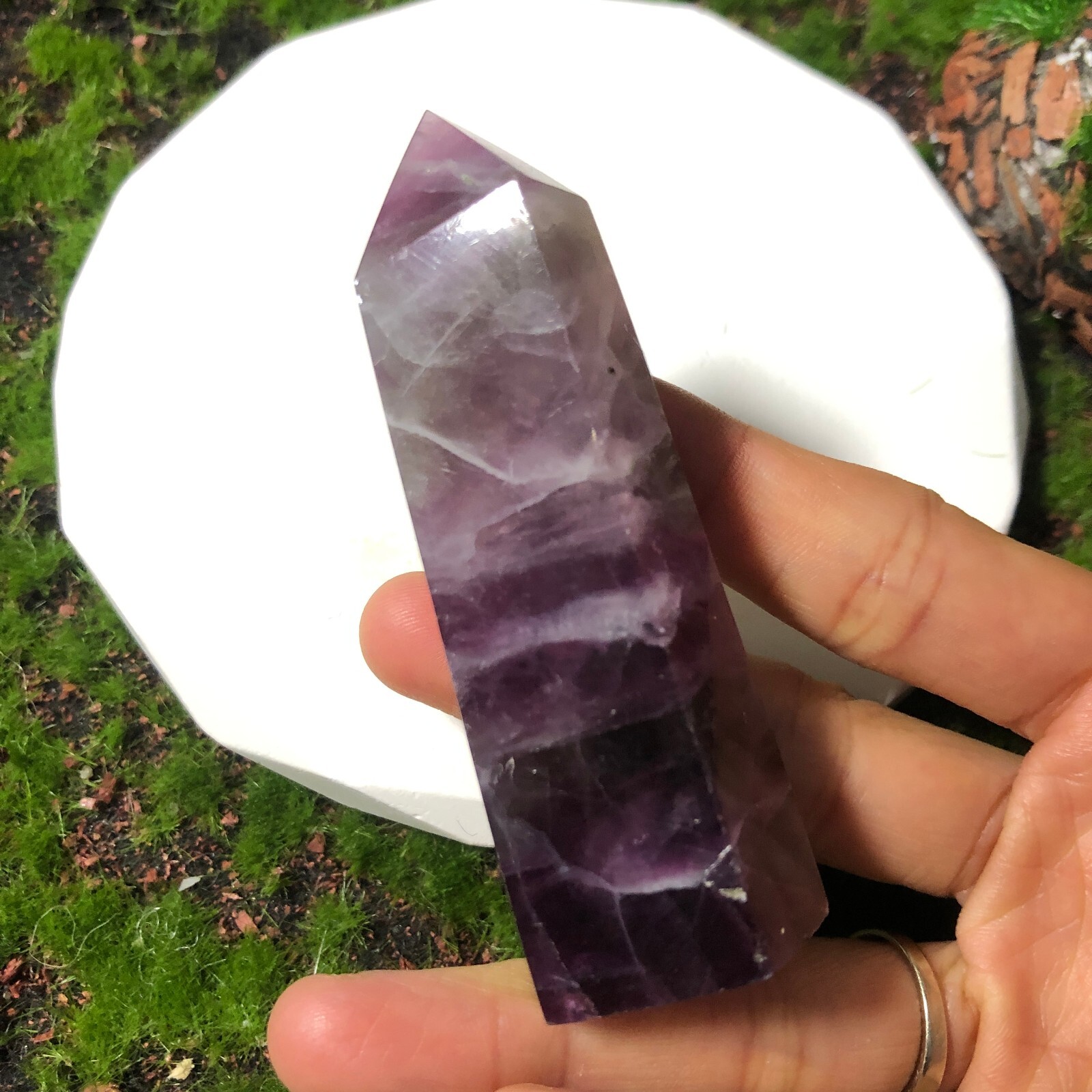 Purple Fluorite Tower Crystal Quartz Energy Healing Chakra 104g 7.8cm