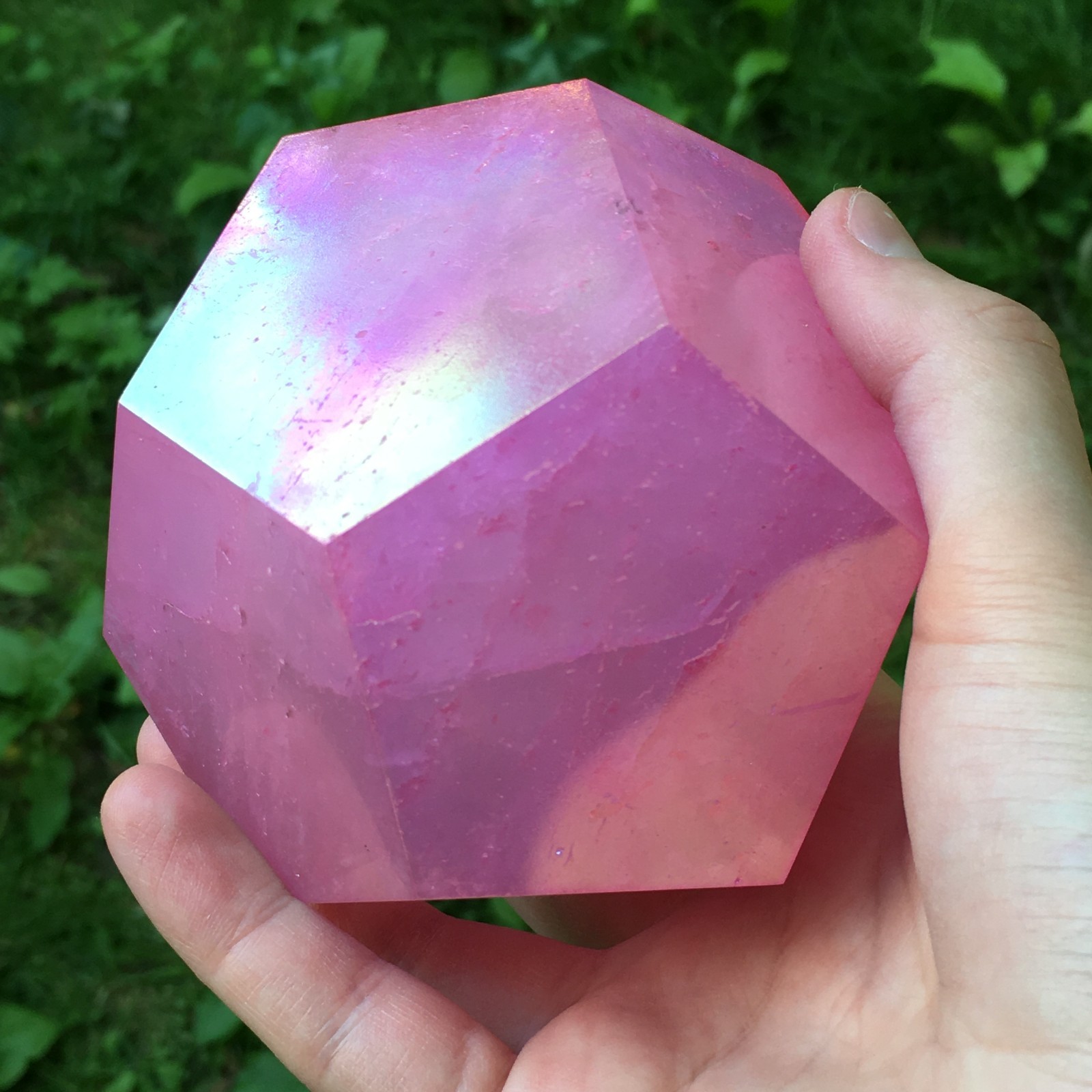 Pink Aura Quartz Dodecagon Sacred Geometry Crystal 12 Sided Heart Chakra Stone