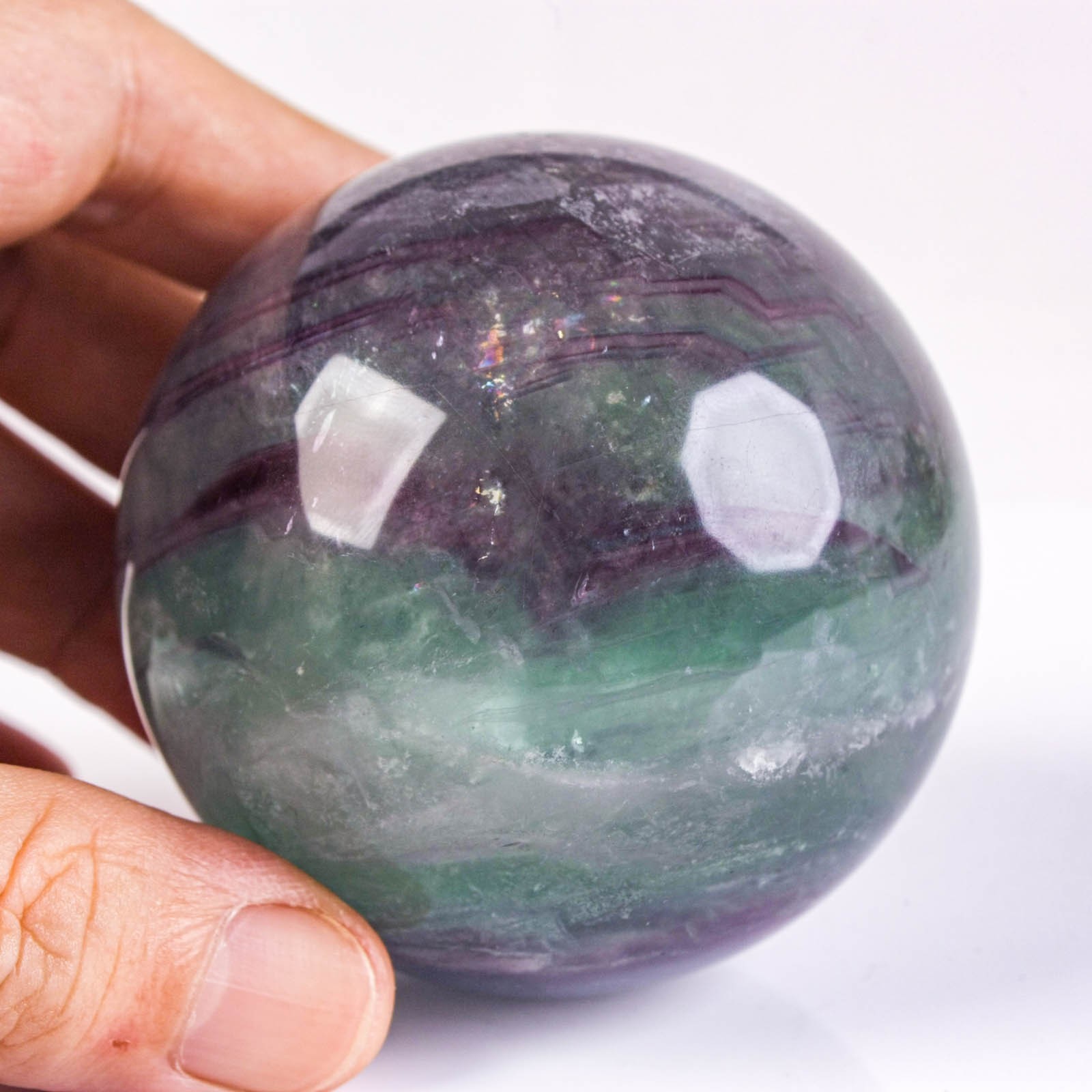 2.6″ 1.01LB Rainbow Fluorite Sphere Crystal Ball Natural Banded Mineral Specimen