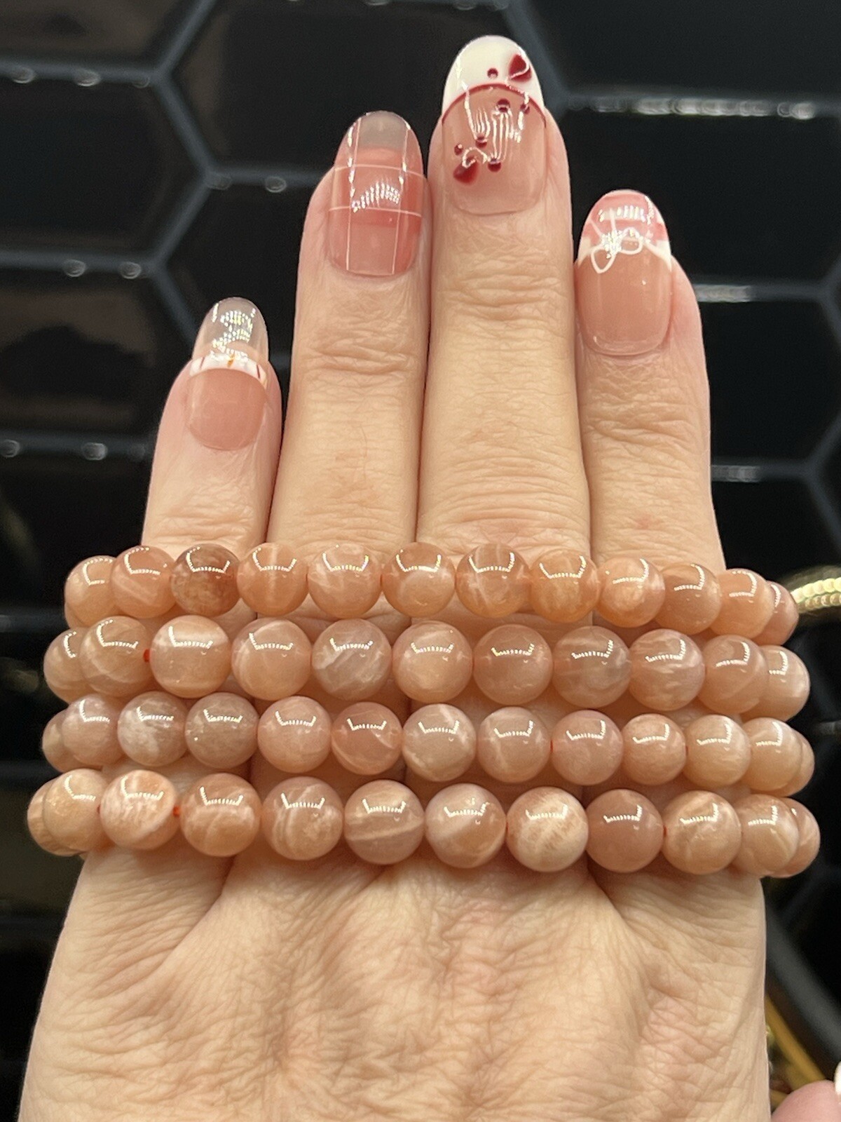 Natural Flashy Peach Moonstone Stretchy Bracelets Free ship & Gift