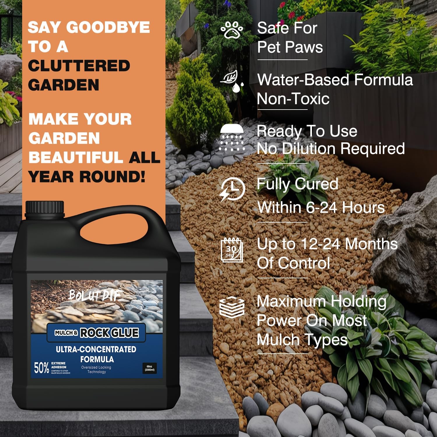68 OZ Mulch Glue for Landscaping, Rock Glue for Landscaping and Stabilizing Mulc