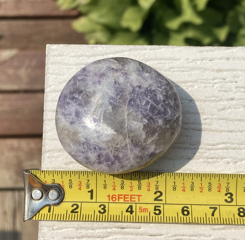 Handmade Polished LEPIDOLITE & SMOKY QUARTZ Crystal Palm Stone MADAGASCAR 1.8″