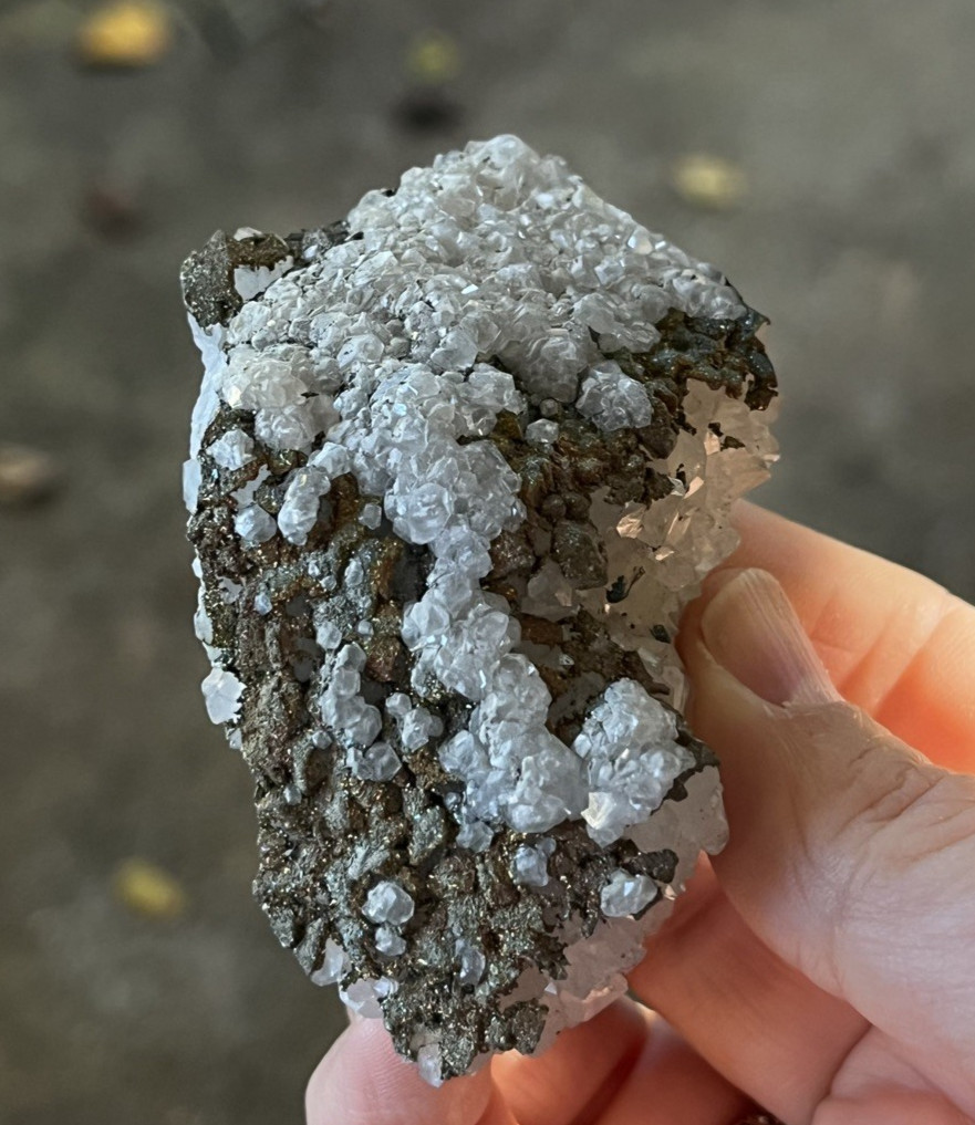 Mixed Calcite & Chalcopyrite on Green Fluorite Druzy Mineral Specimen 3.5 oz