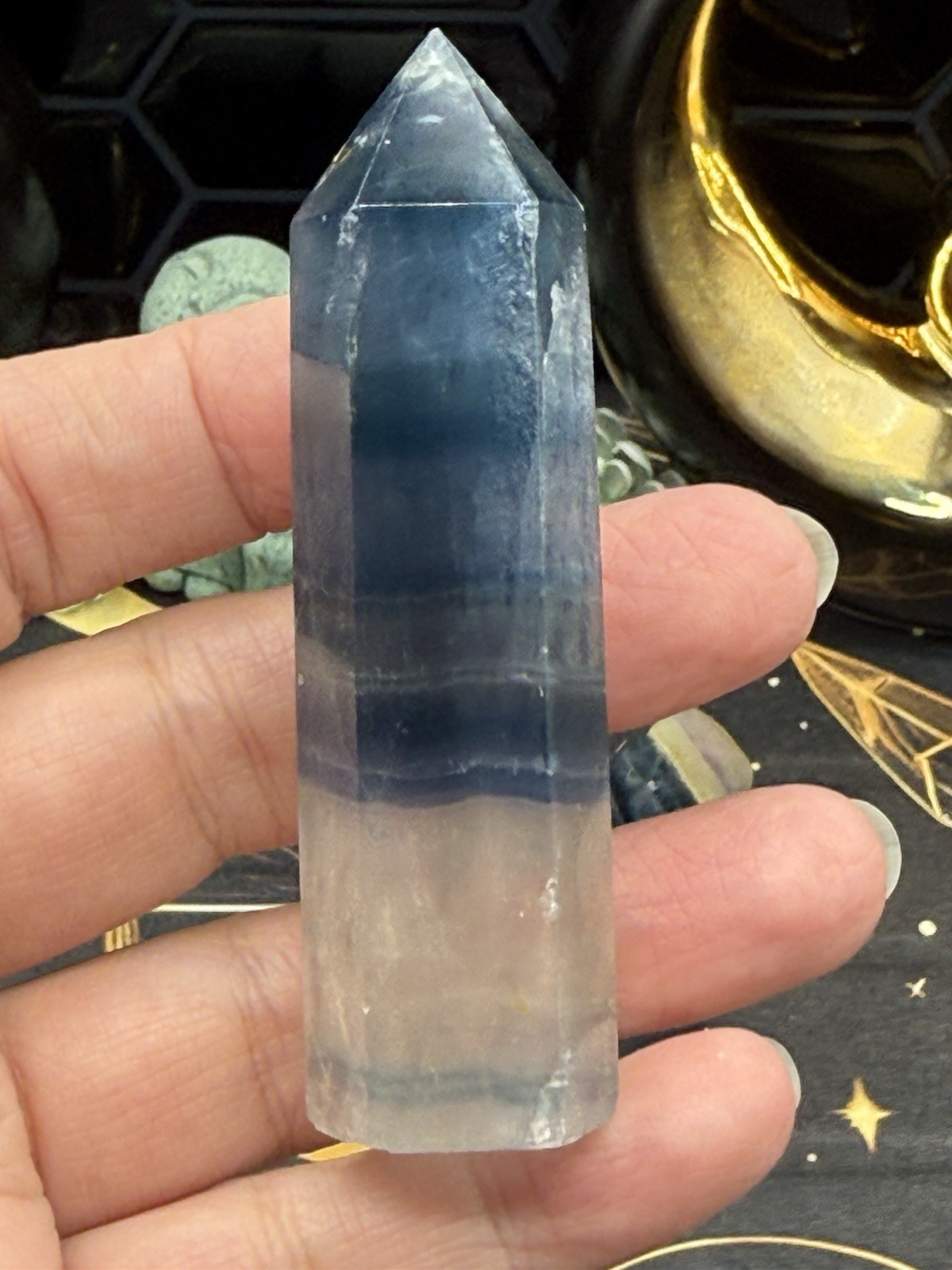 Natural Blue Flouorite Points Clear Banding Free shipping