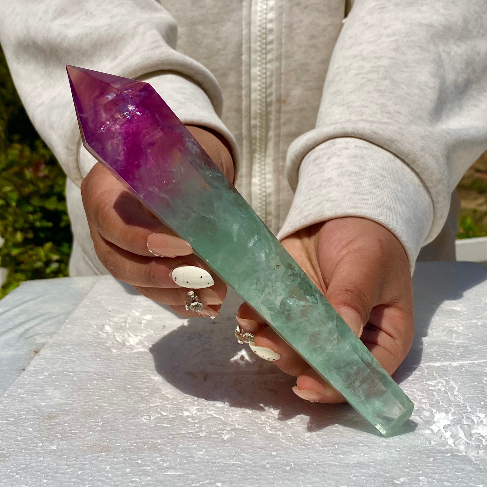 311G Top natural rainbow fluorite scepter crystal healing