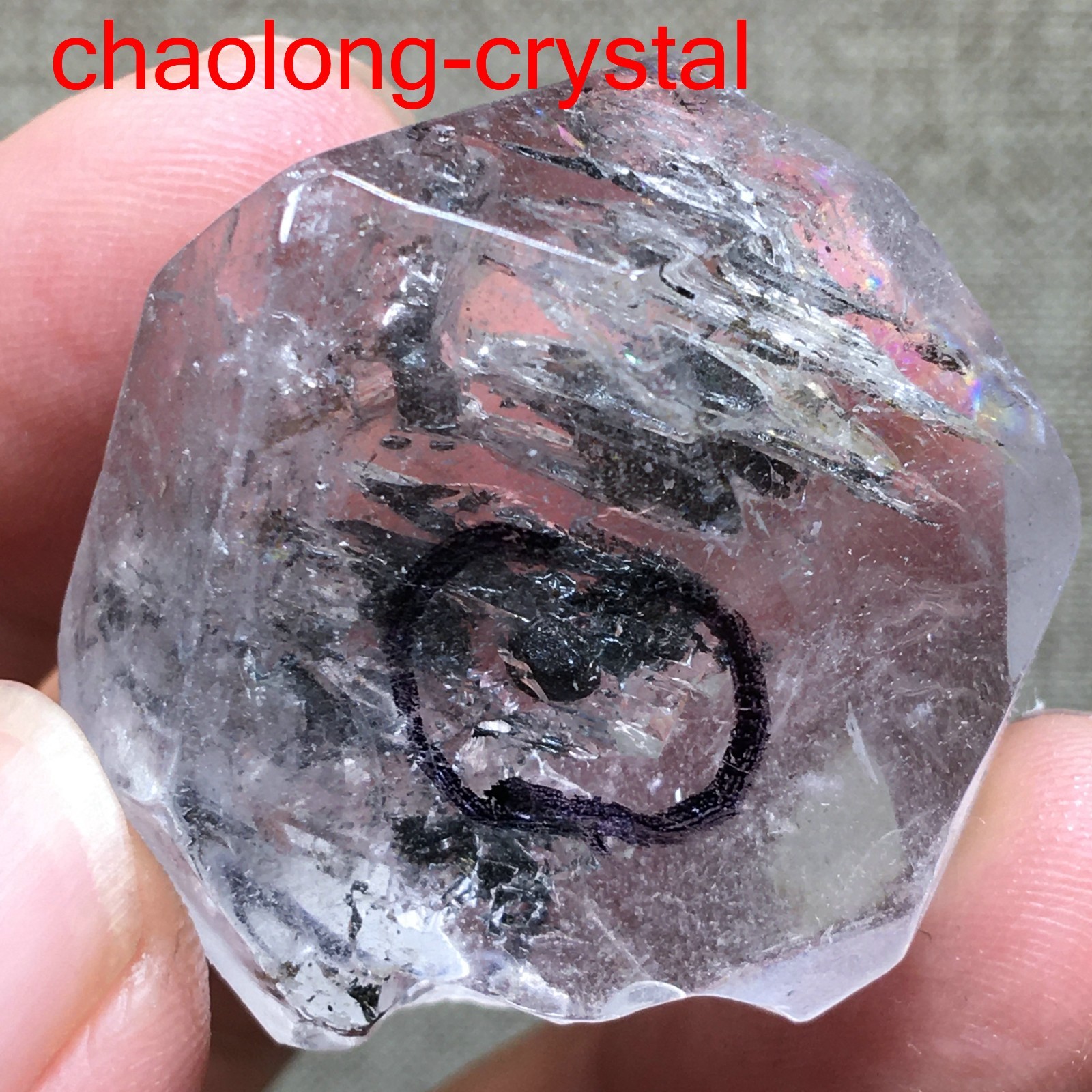 27g Natural 34mm Herkimer Diamond Enhydro healing Crystal Gem&moving water drop