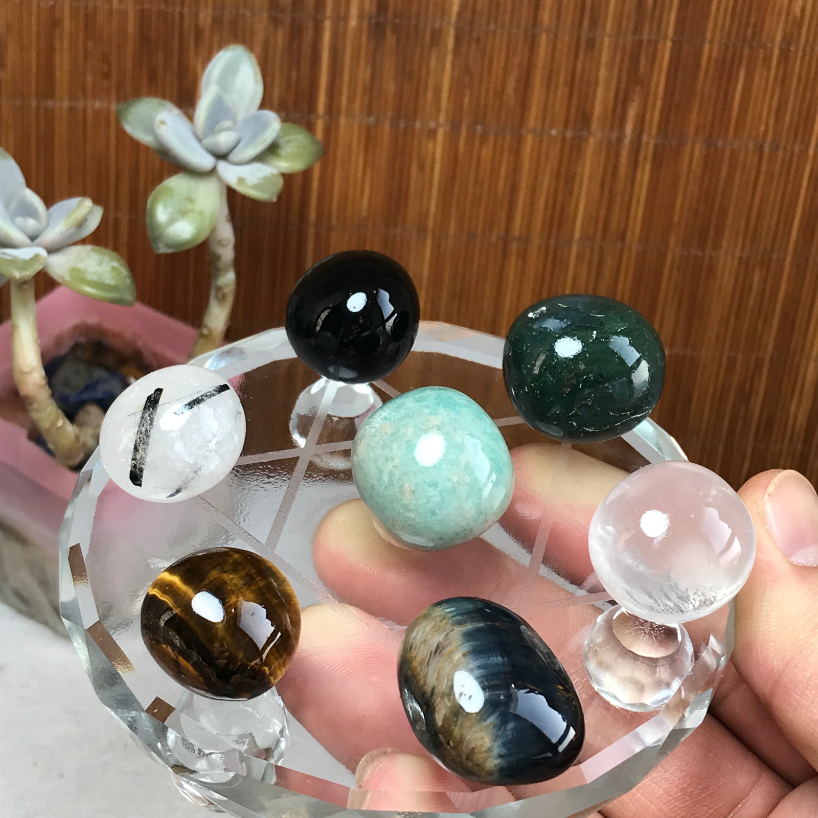 Natural seven different types of crystals Seven Star Array Specimen Base A3050