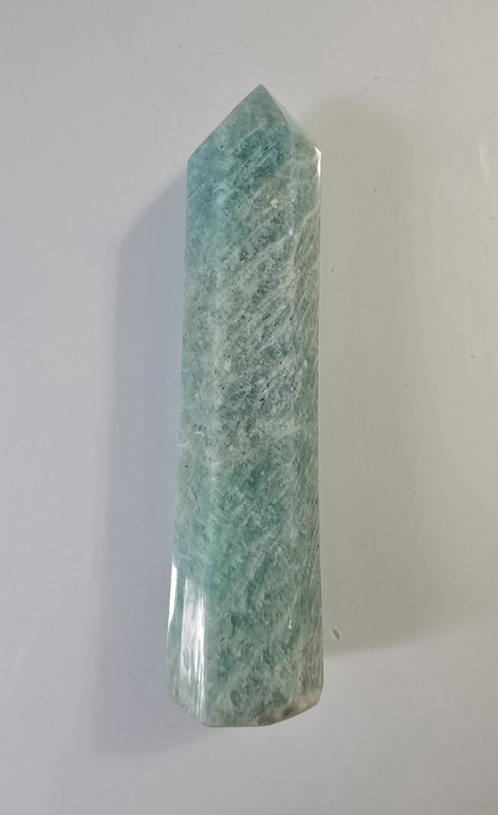 Three 4 inch Towers. Light Rose Quartz, Rainbow Moonstone, and Amazonite.