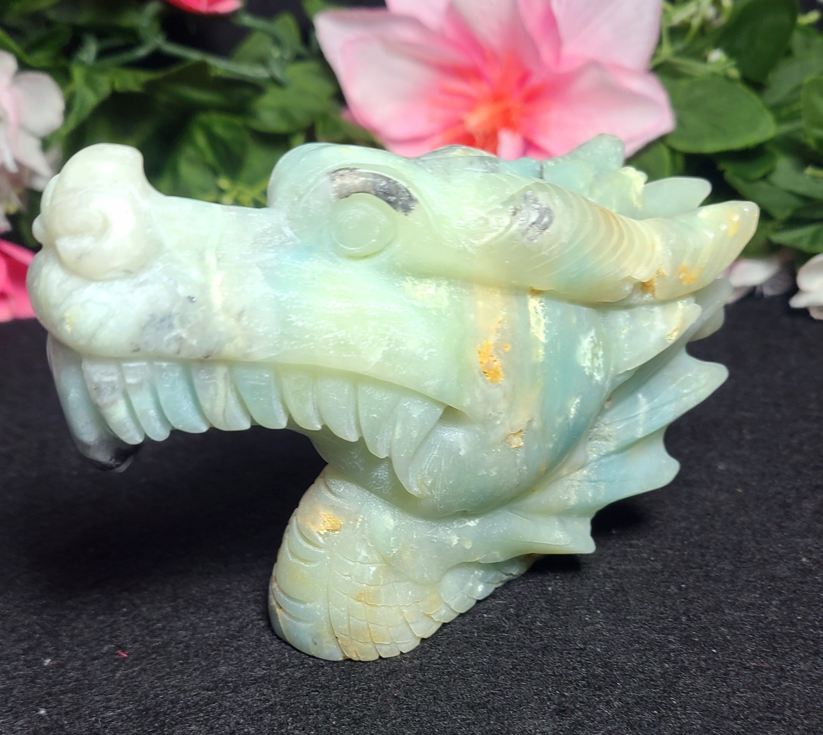 5.2″ 422g Blue Caribbean Calcite Dragon Head Crystal Skull Stone Carving Statue