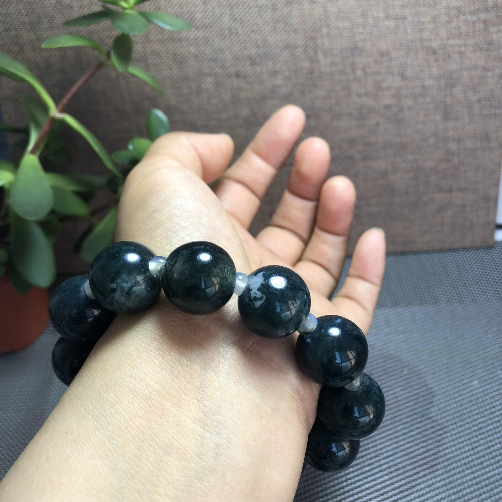 18mm Natural Polished Moss Agate bracelets Crystal ball sphere Specimen A1099