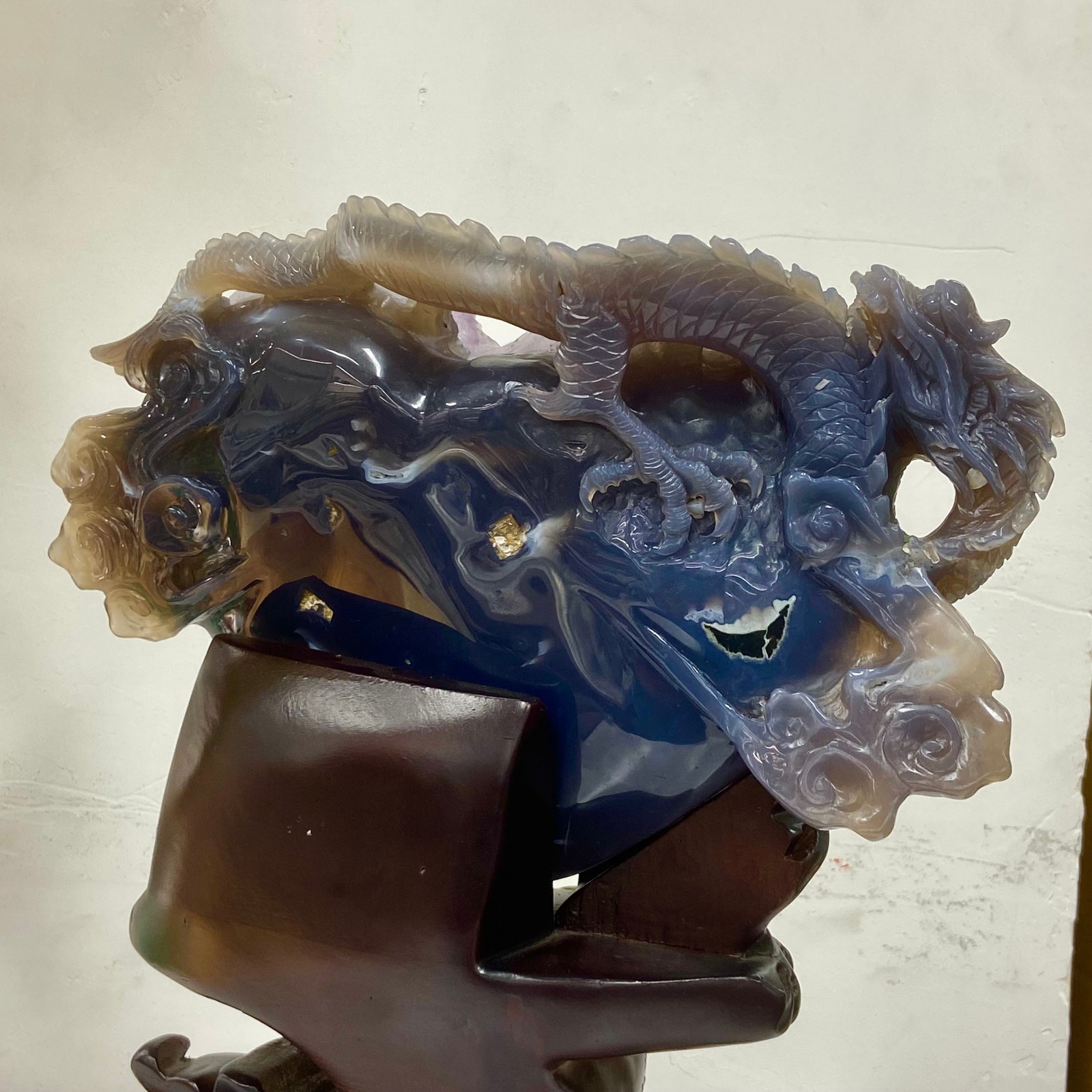 9.21LB Rare Natural Uruguay Amethyst Geode Quartz Crystal agate Carved Dragon