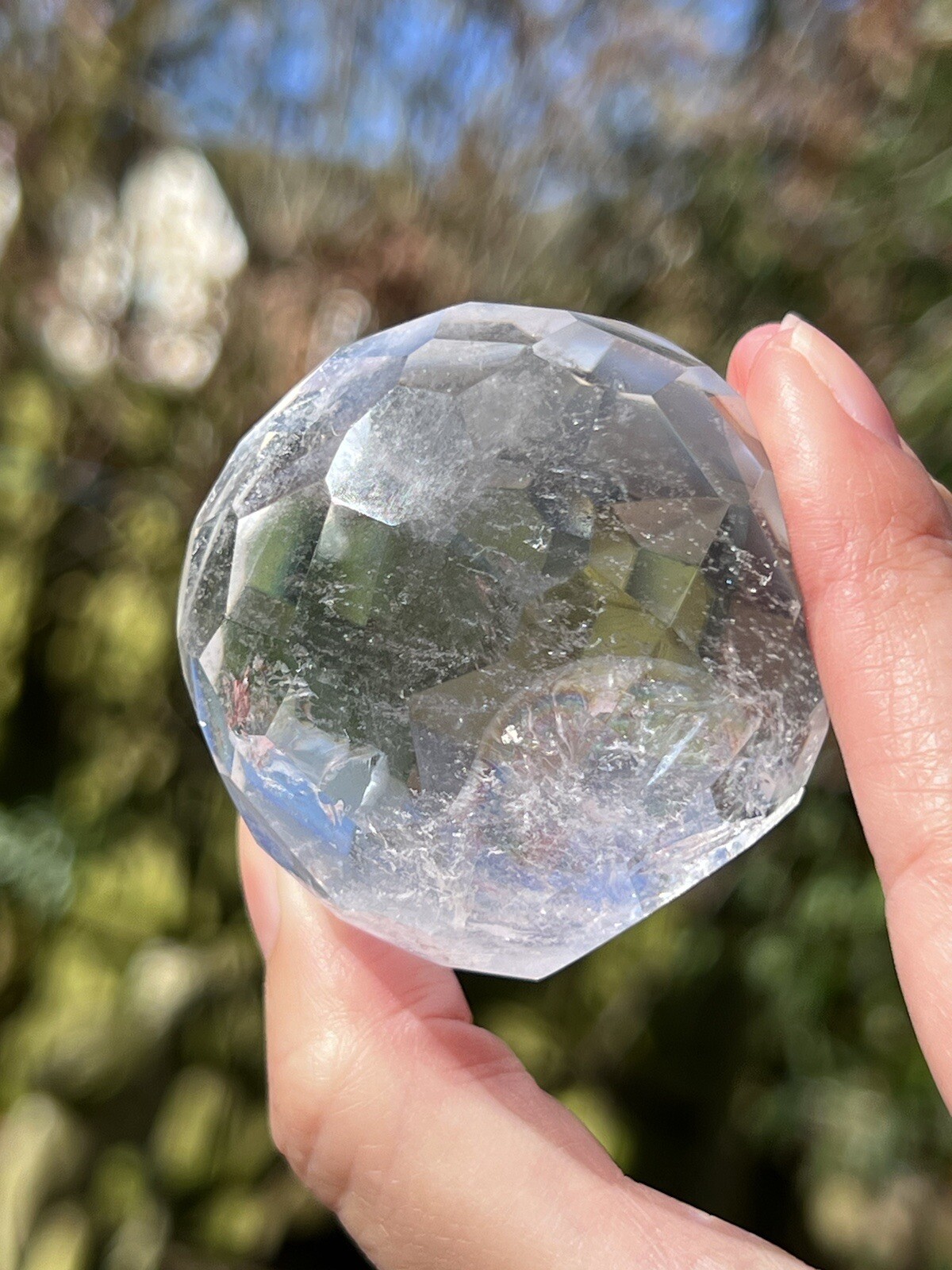 Clear Quartz Hand Faceted Large Crystal Ball AAA+ 48mm Diameter Freestanding 7