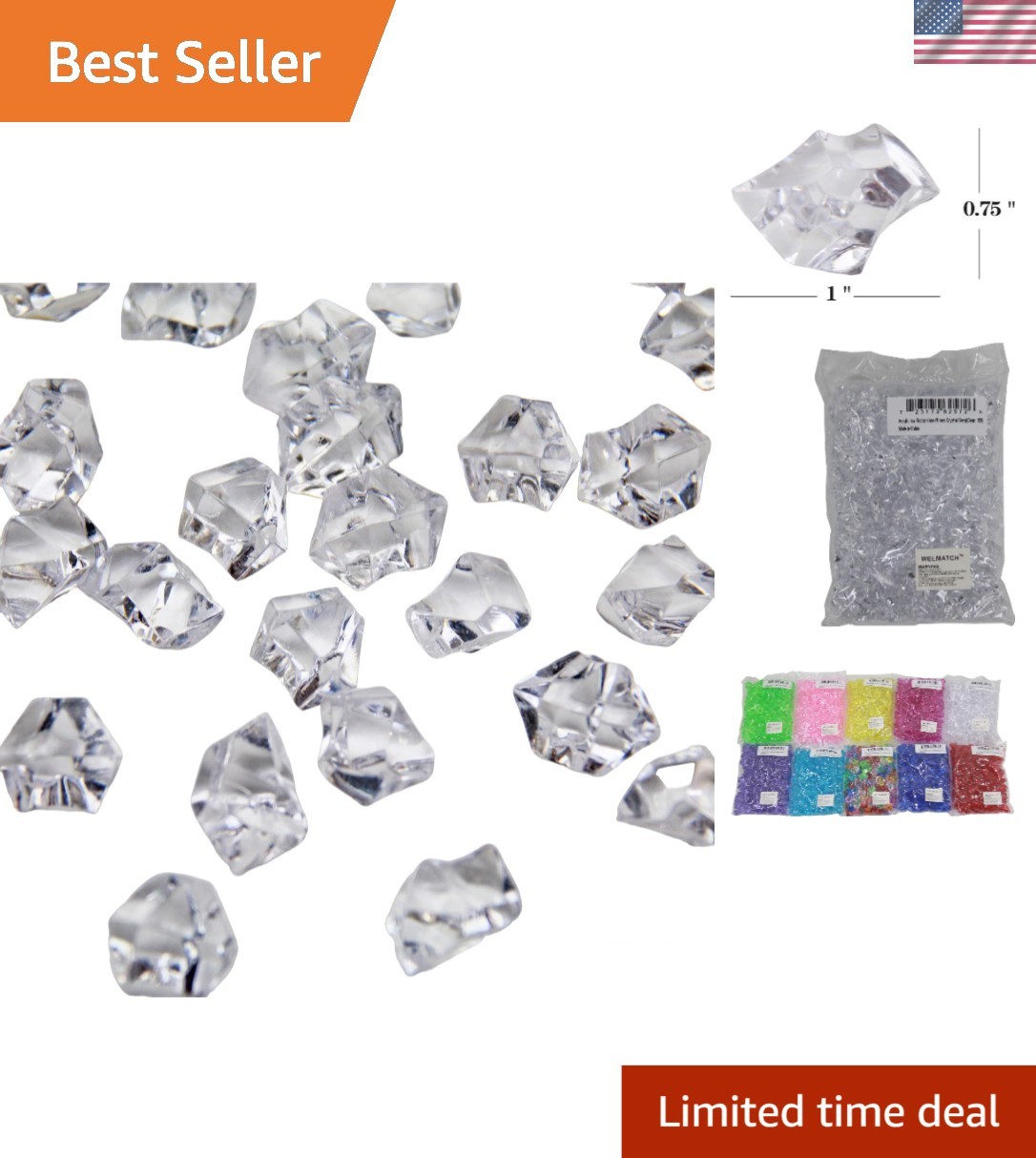 Modern 1″ Clear Acrylic Ice Rock Crystals – Perfect for Birthdays & Weddings