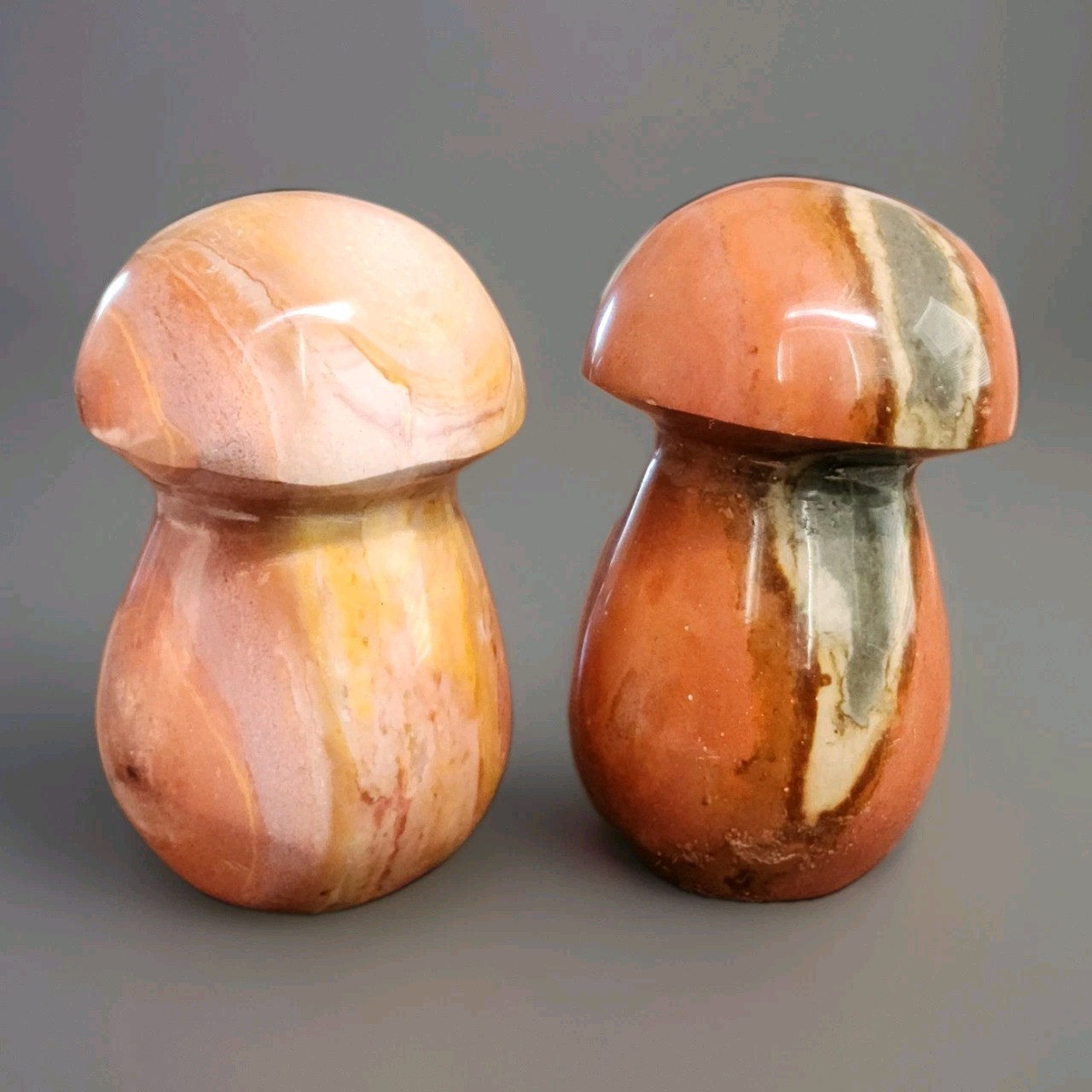 Lot Of 2 Natural Polished Polychrome Jasper Mushrooms 2.5″ – USA