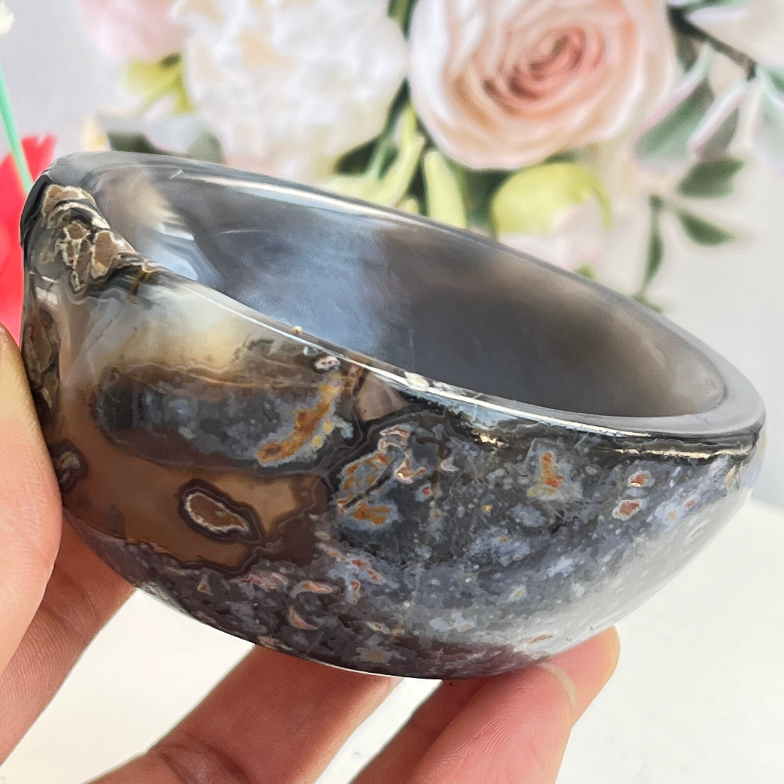 253 TOP Rare Natural Agate ashtray Polished Coin Dish Madagascar MD56