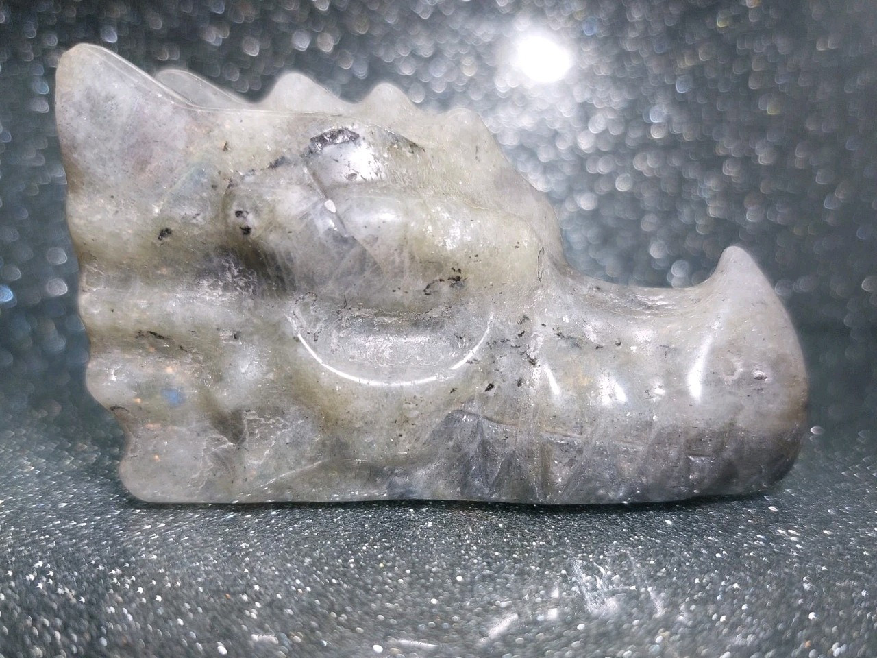 X1 Natural Labradorite Crystal Dragon Head Carving 195.6g Healing Energy 7cm