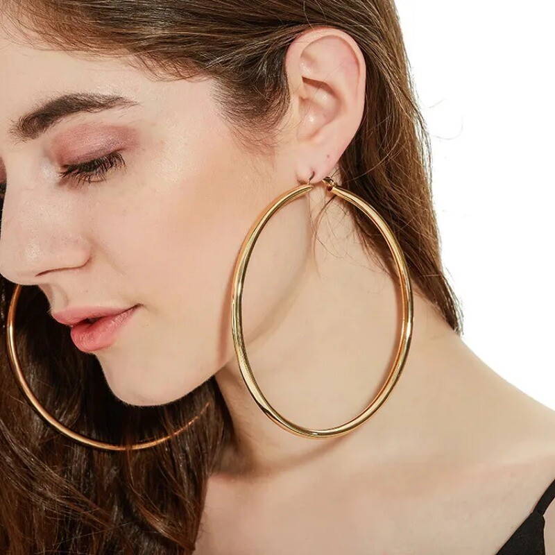 Women’s Fashion Jewelry Gold Or Silver Large THICK 4″ 100mm Hoop Earrings
