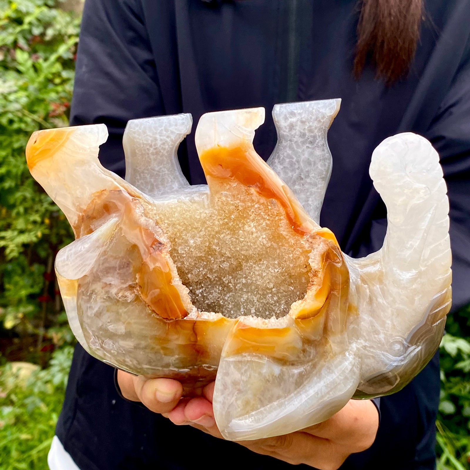 4LB Natural Agate Geode Quartz Carved Crystal Elephant Reiki Decor